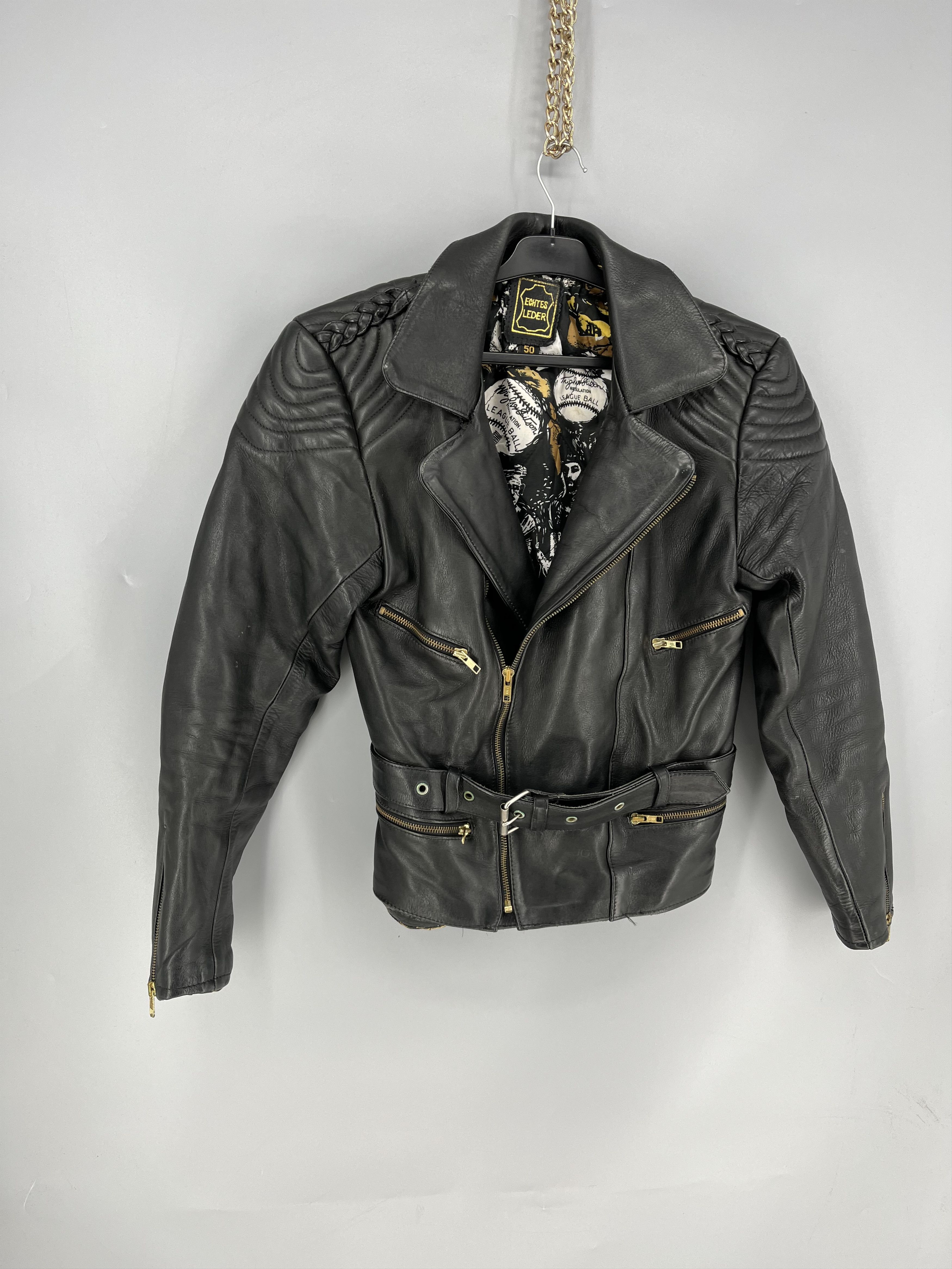 Leather Vintage Women’s Black Leather Biker Jacket Belted Moto Size XL / US 12-14 / IT 48-50 - 2 Thumbnail