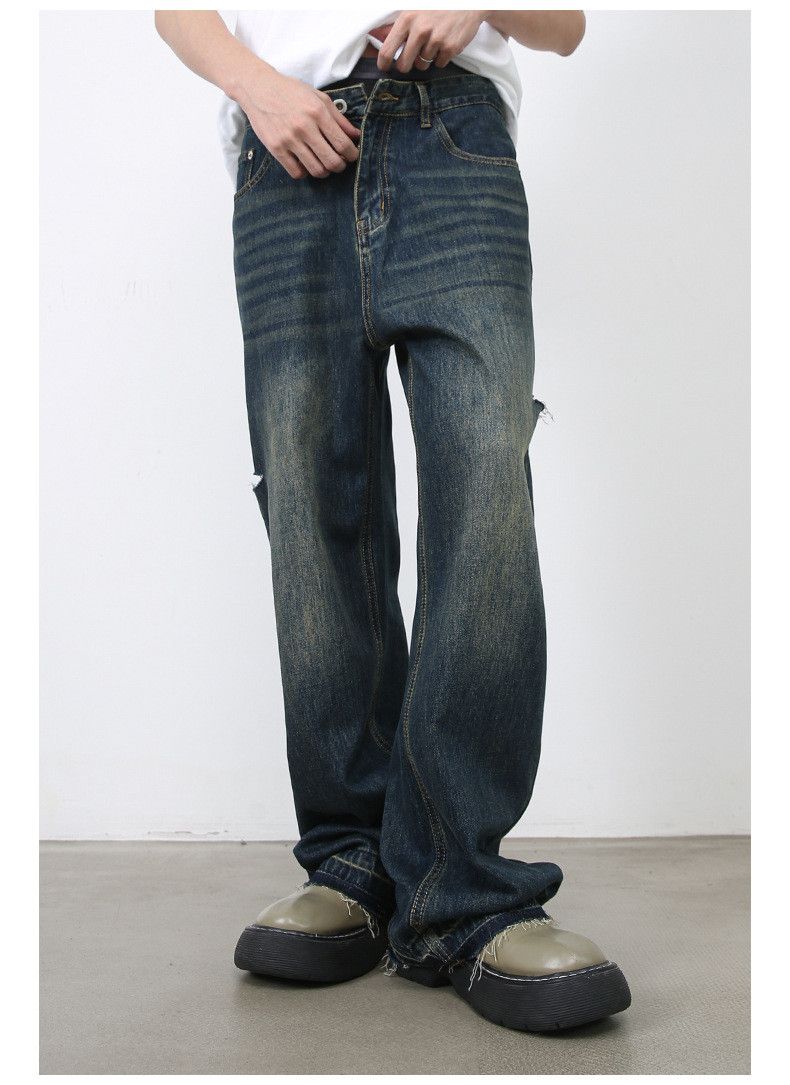 Japanese Brand × Jean Distressed straight loose wide-leg versatile ripped jeans Size US 34 / EU 50 - 5 Thumbnail