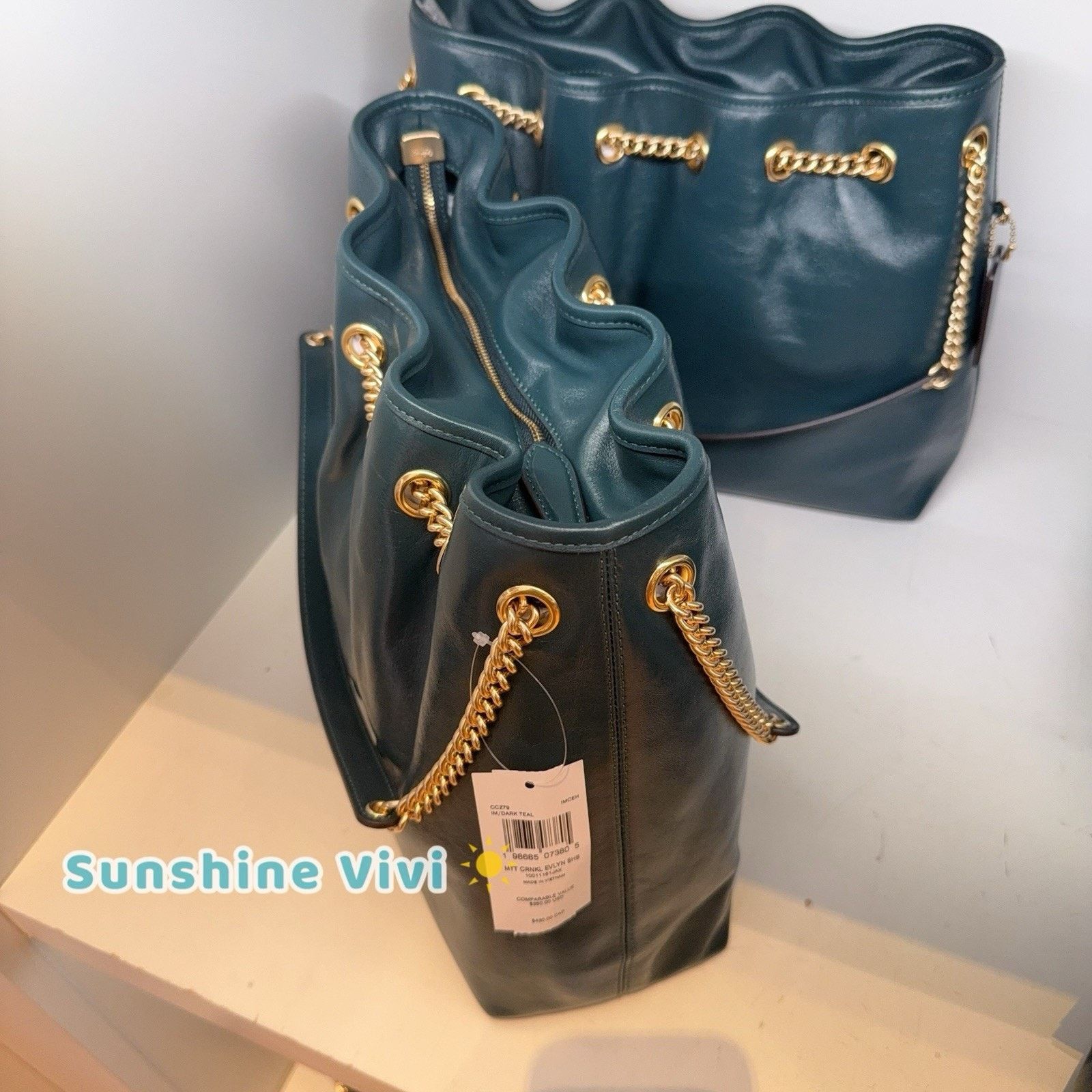 Coach NWT COACH CCZ79 Evelyn Shoulder Bag Leather DARK TEAL Size ONE SIZE - 3 Thumbnail
