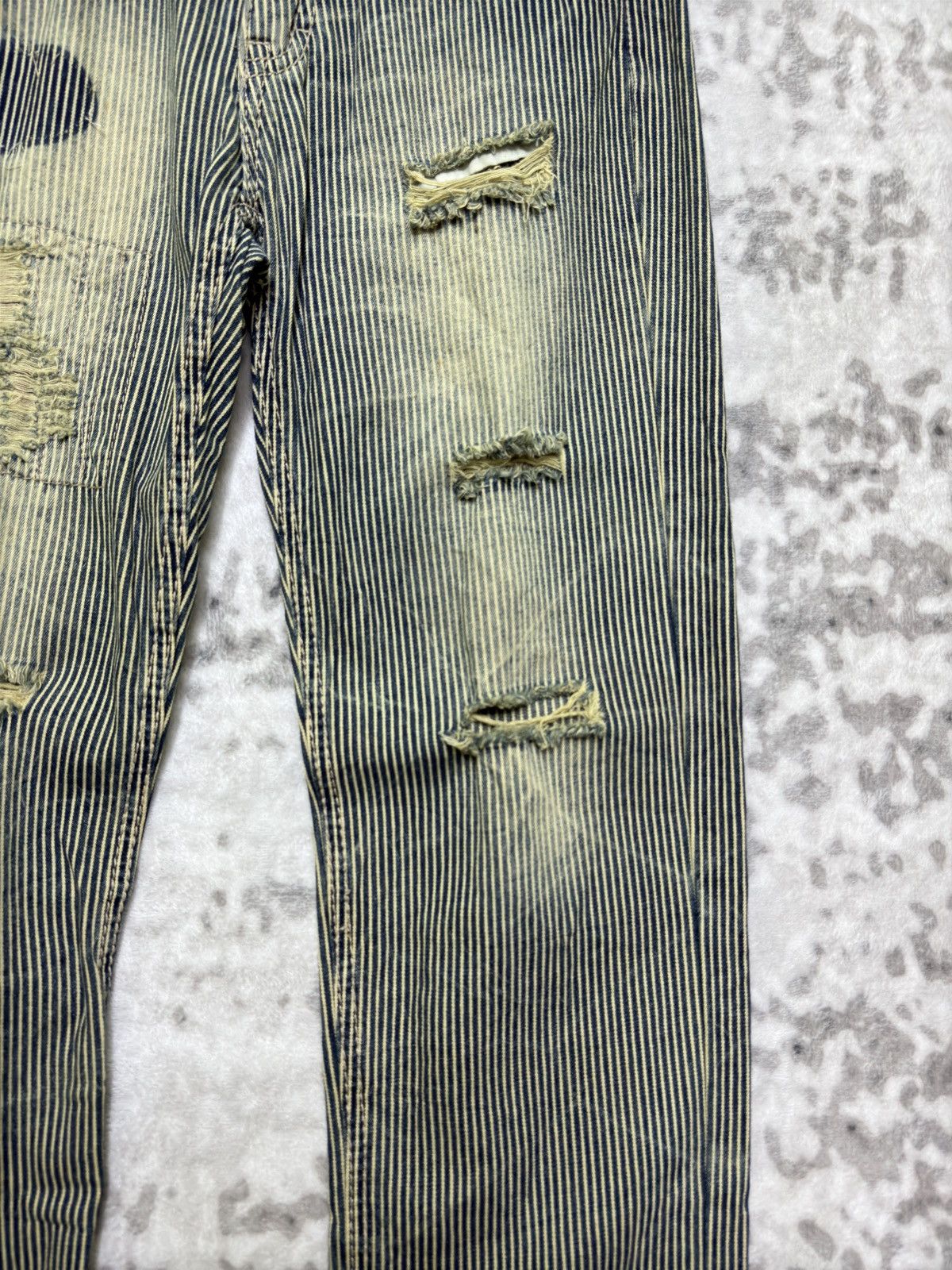 Vintage Japanese Archive Hickory Stripe Distressed Denim Size US 28 / EU 44 - 8 Thumbnail