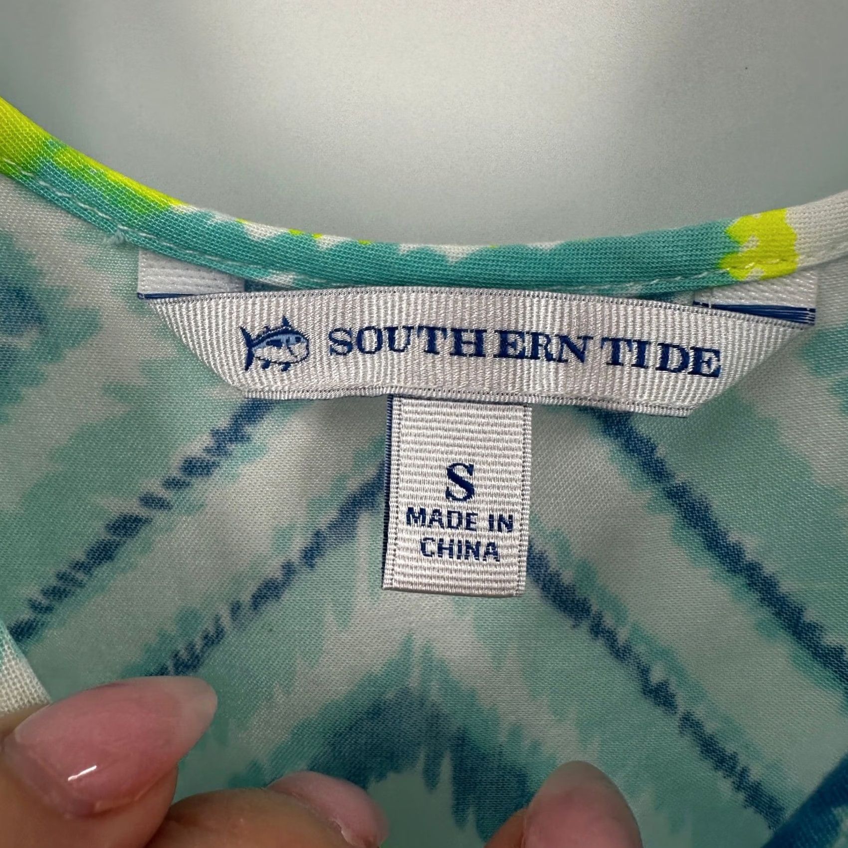 Southern Tide VINTAGE Southern Tide Teal Lime Geometric Diamond Ikat Rayon Mini Dress Small Beach Size S / US 4 / IT 40 - 3 Thumbnail