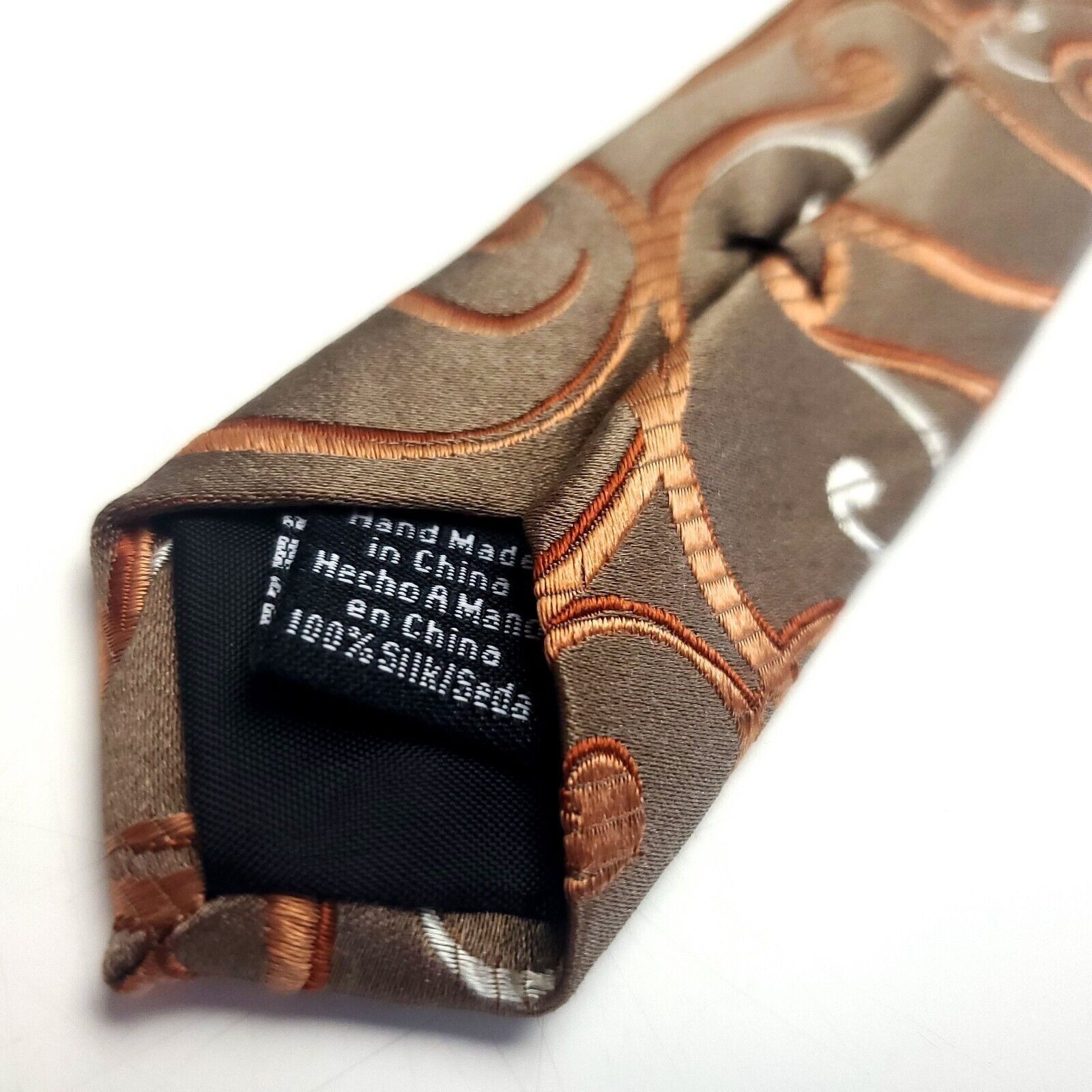Van Heusen Van Heusen Brown Orange Silk Tie Woven Floral Size ONE SIZE - 5 Thumbnail