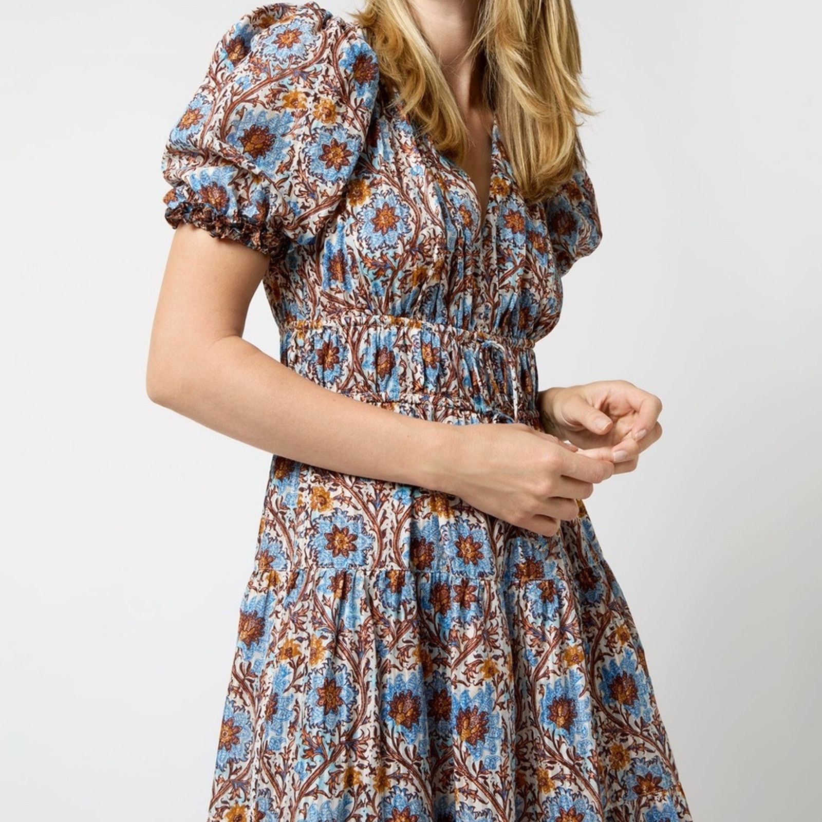 Ulla Johnson ULLA JOHNSON $490 Ilana Dress Caspia Blue Brown Womens 0 Size XS / US 0-2 / IT 36-38 - 12 Thumbnail