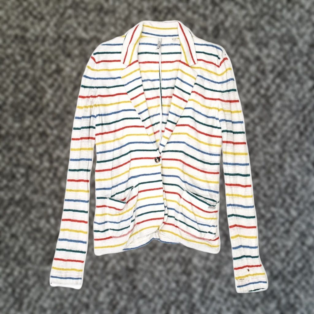 Vintage WOOLRICH Womens Cardigan Sweater L UK 14 White Striped Cotton Size L / US 10 / IT 46 - 1 Thumbnail