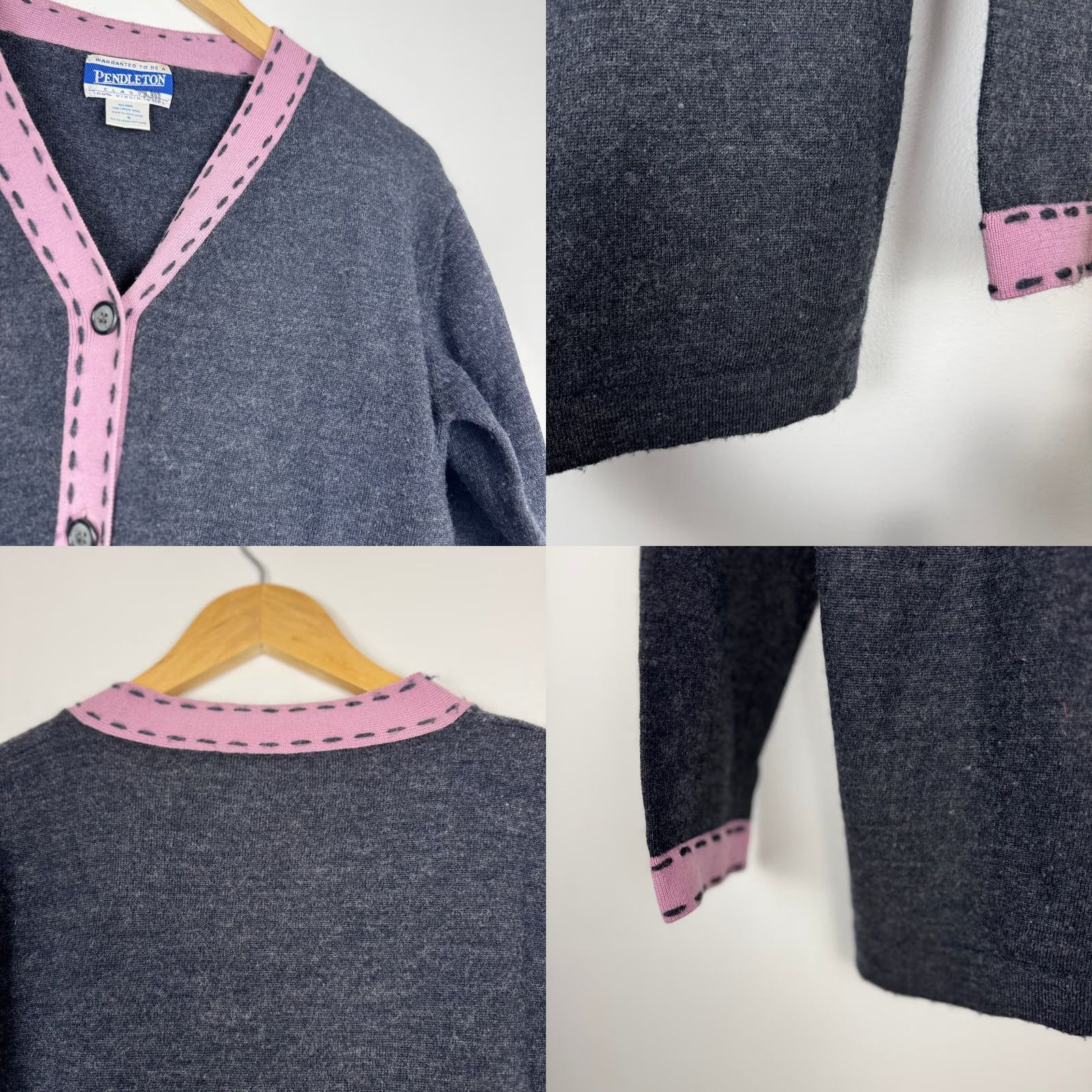 Pendleton VTG Pendleton Cardigan Wool Gray Pink Trim S Womens V-Neck Long Sleeve Button Down Sweater 100% Virgin Wool SS Size S / US 4 / IT 40 - 8 Thumbnail
