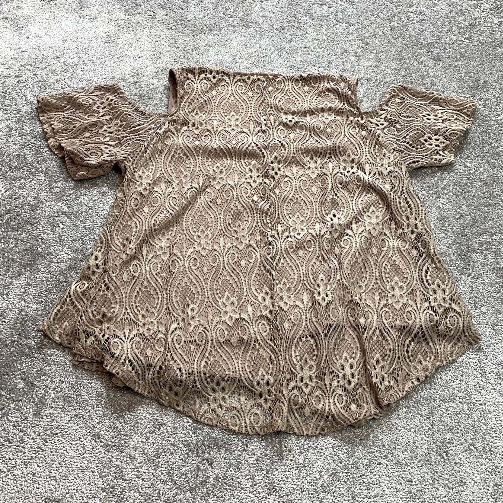 Vintage Brittany Black Blouse Shirt Womens 3X Bronze Brown Cold Shoulder Sleeve Lace Knit Nylon Spandex Solid Size XXL / US 16-18 / IT 52-54 - 8 Thumbnail