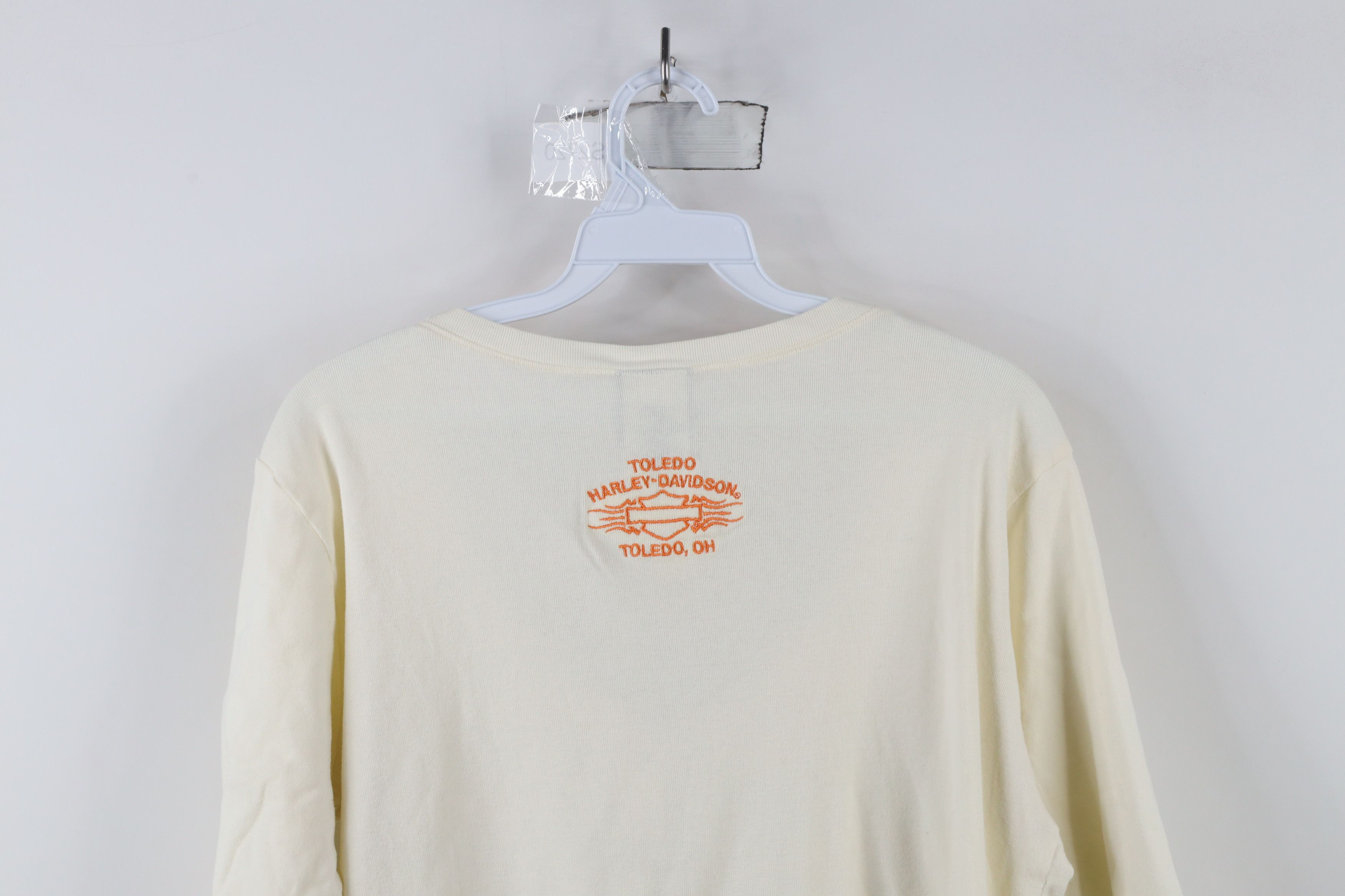 Harley Davidson × Vintage Vintage Y2K Harley Davidson Ribbed Knit Henley T-Shirt Cream Size XXL / US 16-18 / IT 52-54 - 13 Thumbnail