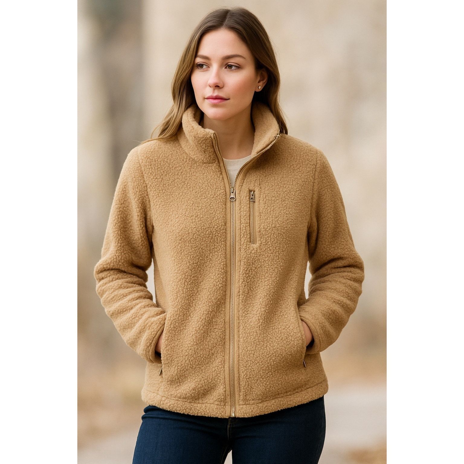 Calvin Klein Minimalist Cozy Sherpa Fleece Zip Jacket Beige Neutral M Size M / US 6-8 / IT 42-44 - 1 Thumbnail