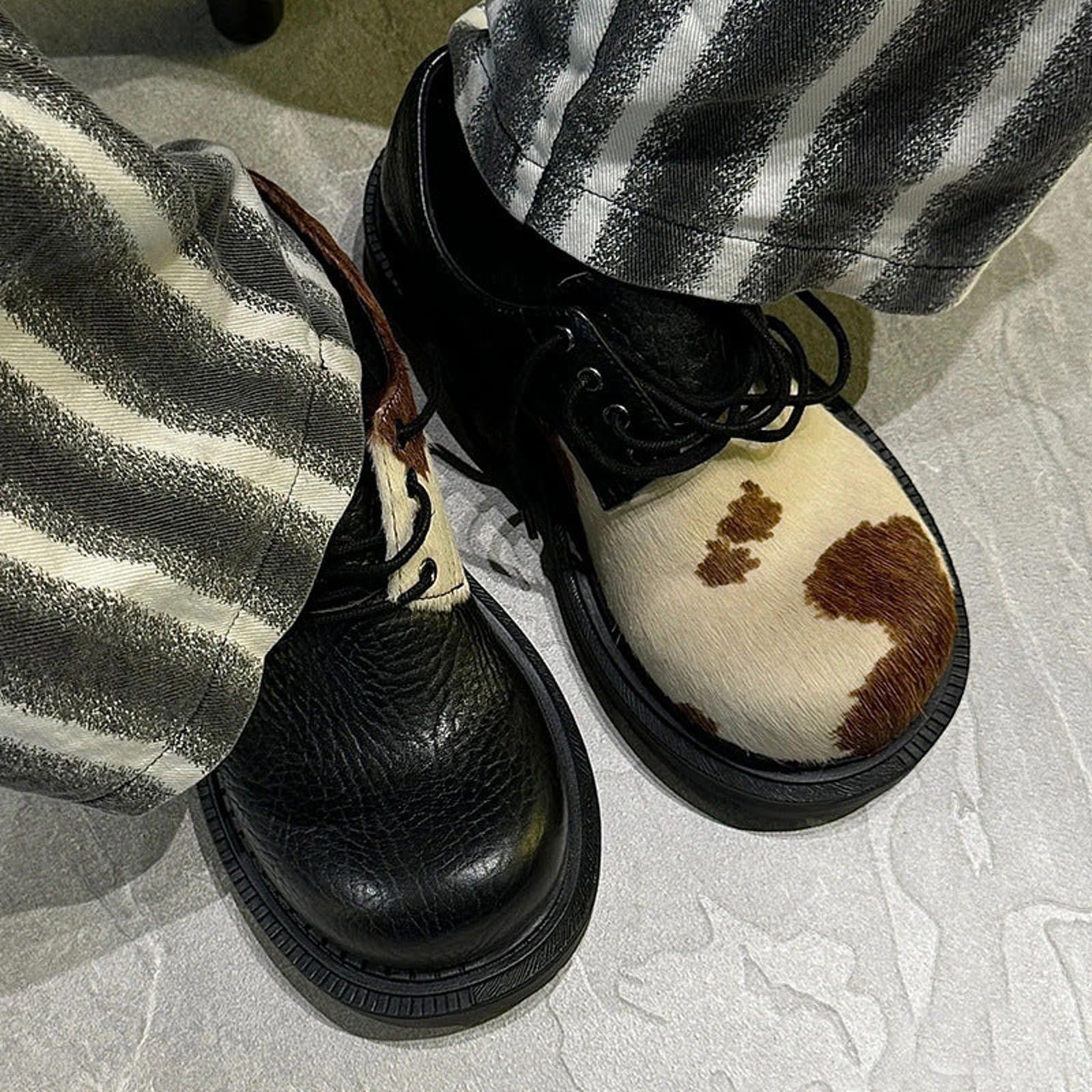 Leather Cream Cow-Texture Leather Derby Shoes Size US 7 / EU 40 - 4 Thumbnail