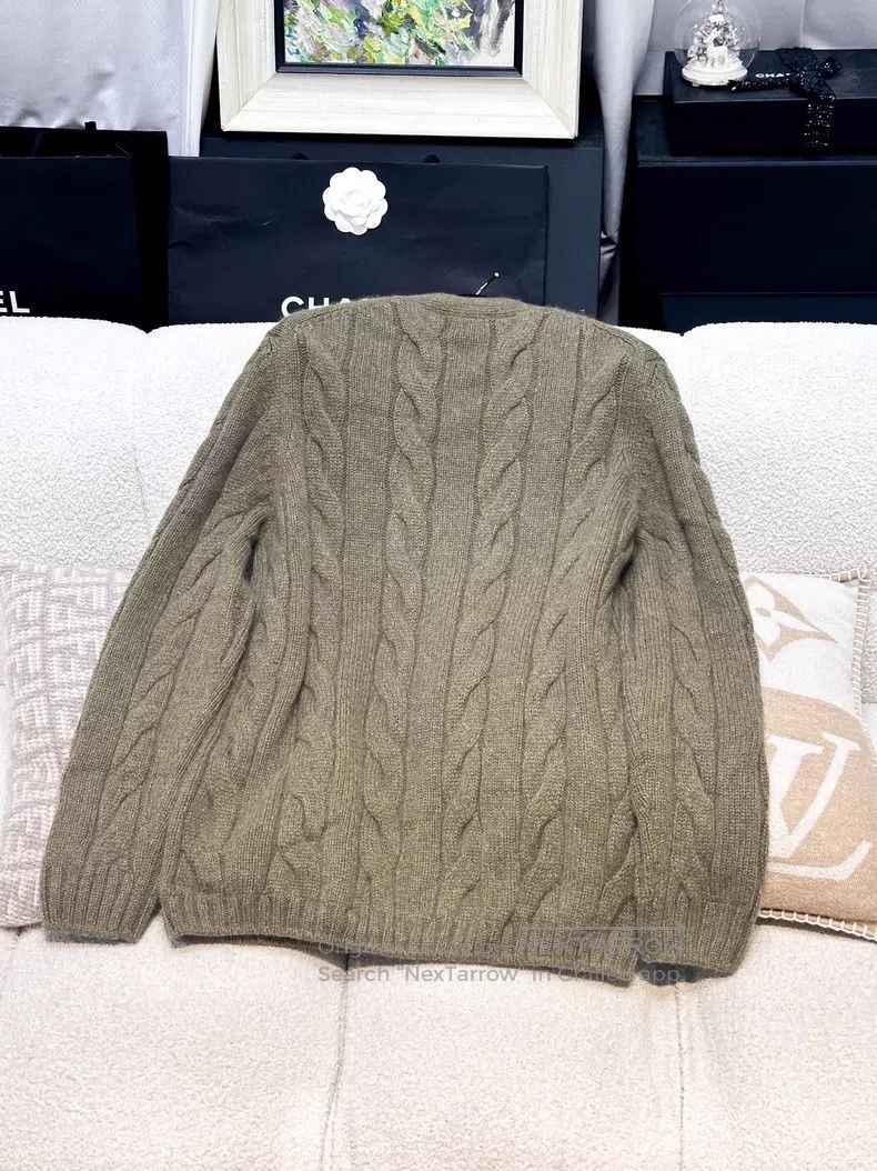 Loro Piana Loro Piana Khaki jacquard cable knit cardigan jacket Size S / US 4 / IT 40 - 4 Thumbnail