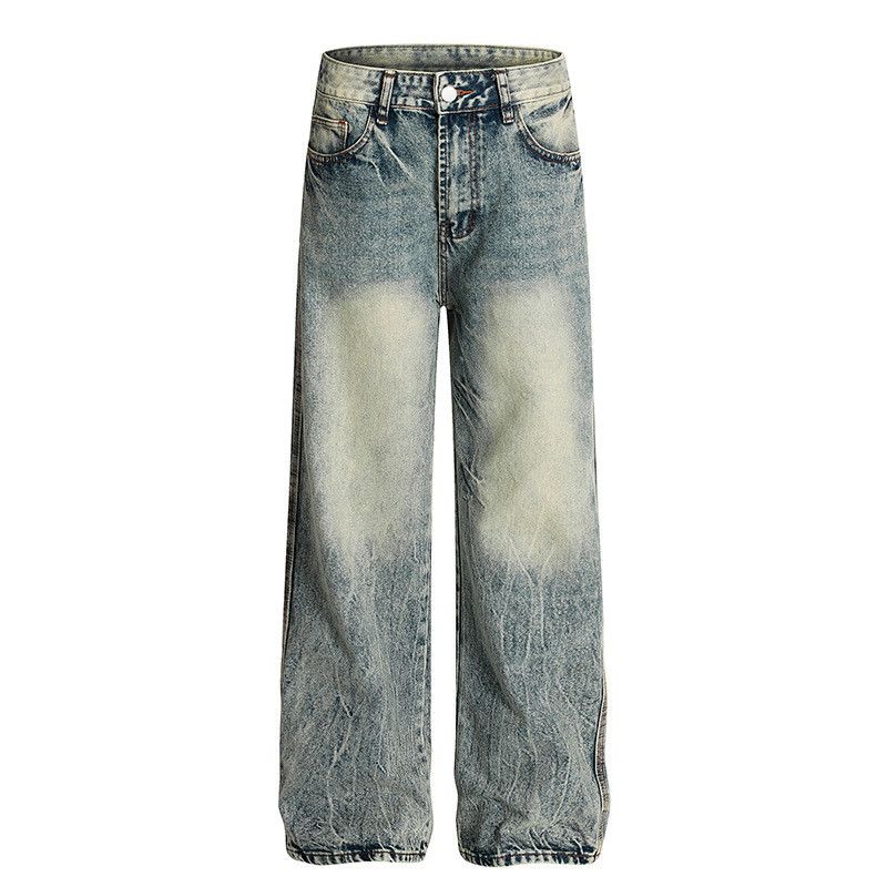 Vintage Retro washed men's loose wide-leg straight distressed jeans Size US 32 / EU 48 - 1 Thumbnail