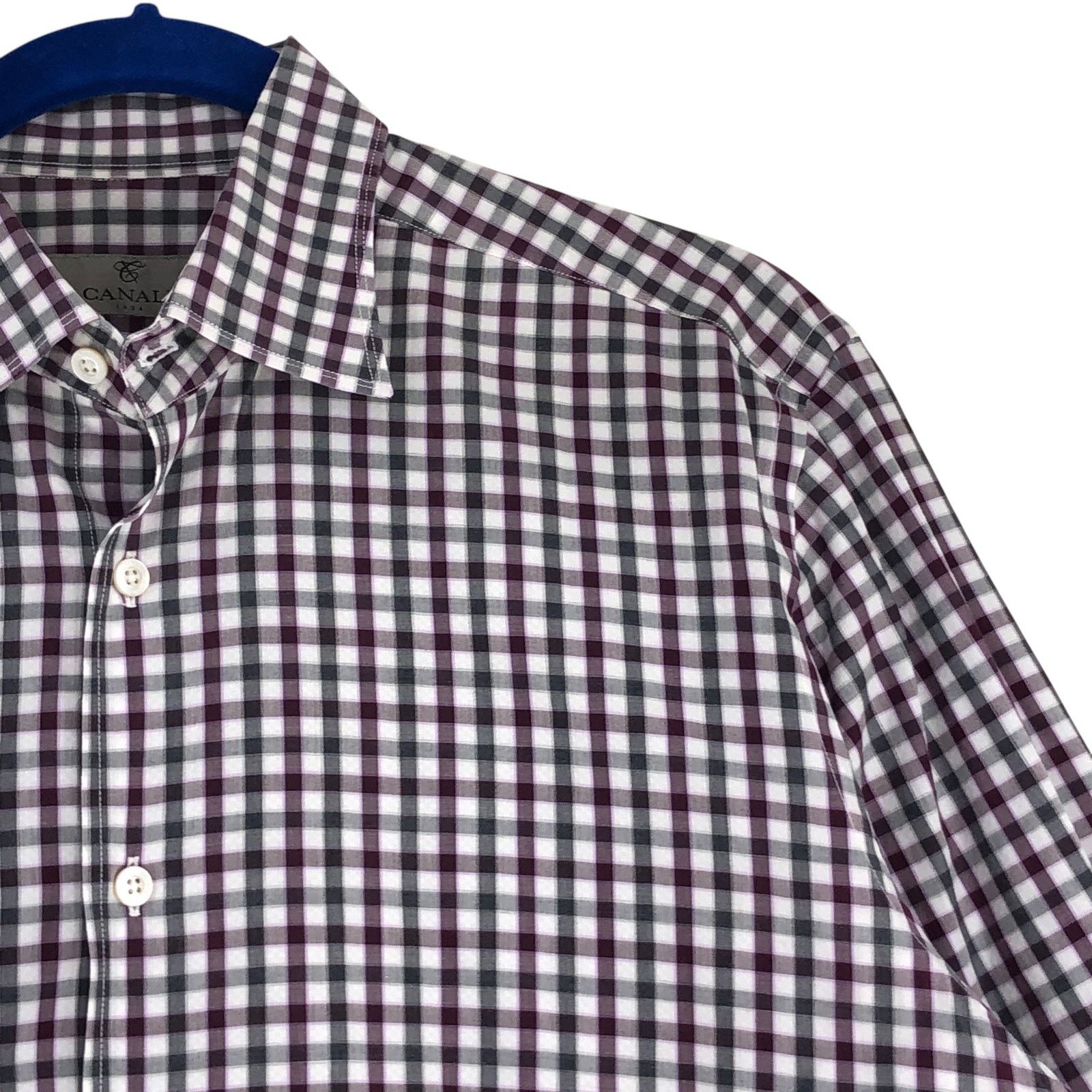 Canali Canali Size L Shirt Casual Button Down Check Purple Gray Size US L / EU 52-54 / 3 - 7 Thumbnail