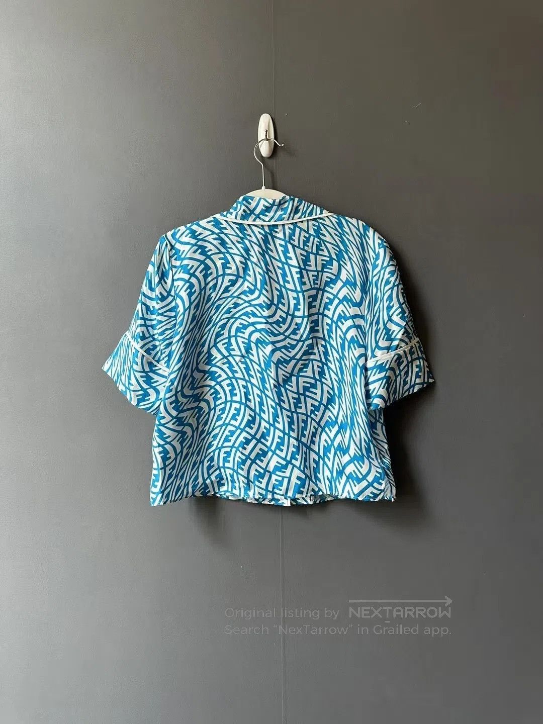 Fendi FENDI Blue All-Over Print Silk Short Sleeve Shirt| Size XS / US 0-2 / IT 36-38 - 2 Thumbnail