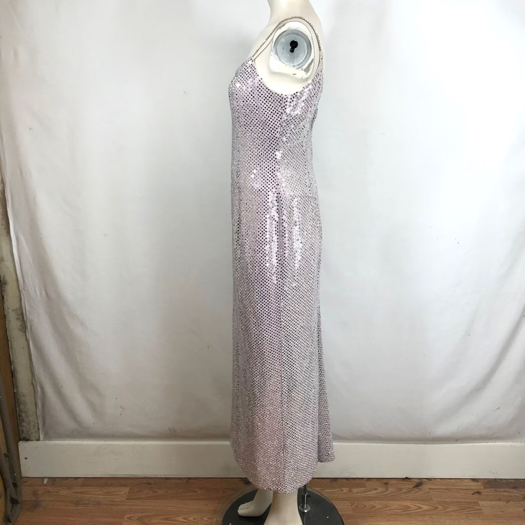Vintage VINTAGE Scott McClintock Sequin Maxi Dress Rhinestone Straps Sz 6P Petite Silver Eveningwear 1990s Womens Size M / US 6-8 / IT 42-44 - 7 Thumbnail