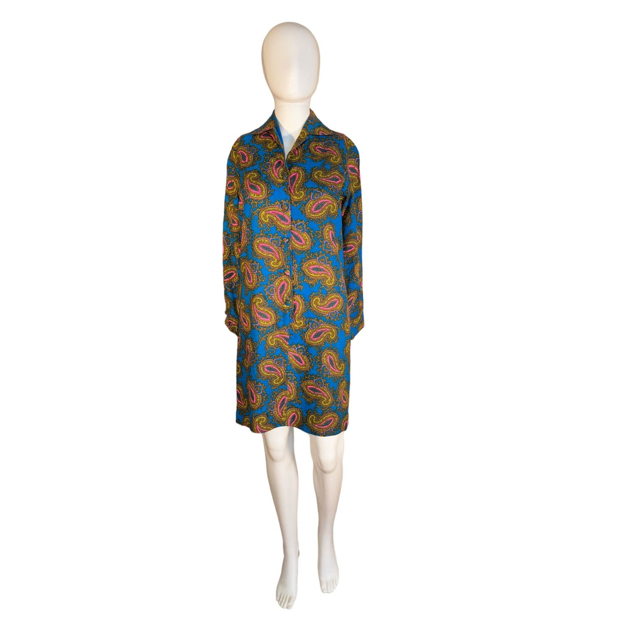 image of Vintage Psychedelic Dress Neon Pink Paisley Midi 1960S in Blue, Women's (Size Small)