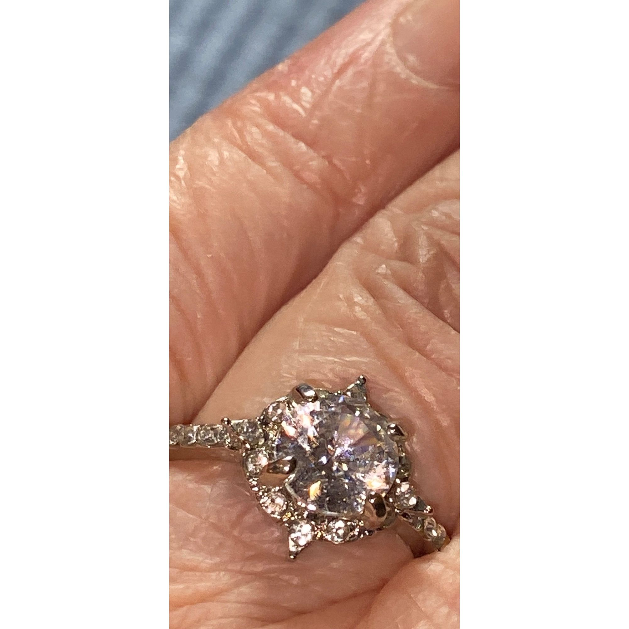 Other Silver Solitaire Ring W/Cubic Zirconia or Glass Ctr & Accent Size ONE SIZE - 5 Thumbnail