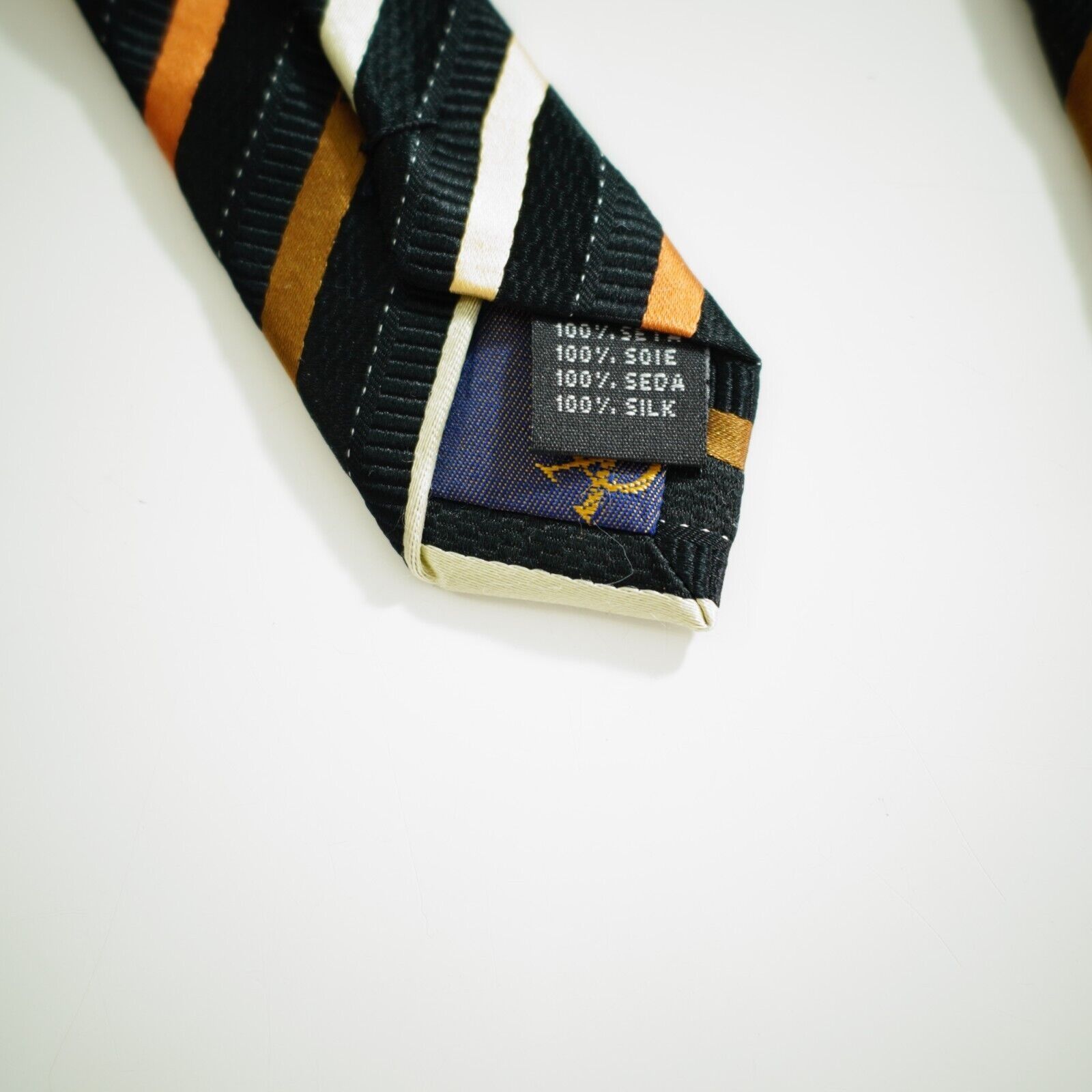 Vintage Valerio Garati Black Orange Striped Woven Silk Tie Size ONE SIZE - 4 Thumbnail