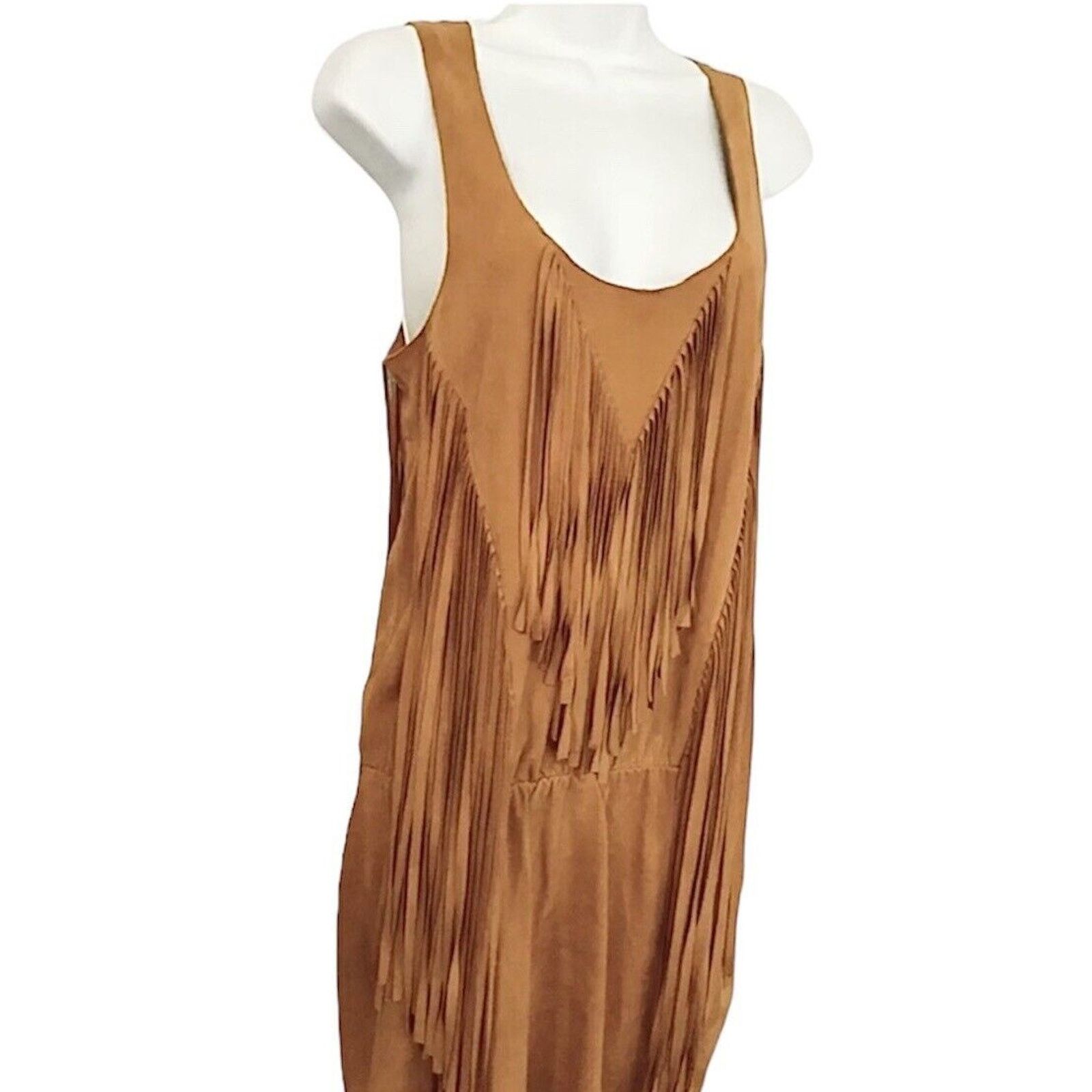 Other Belair Calvi Camel Goat Suede Sleeveless Fringed Dress T2 Size XS / US 0-2 / IT 36-38 - 16 Thumbnail