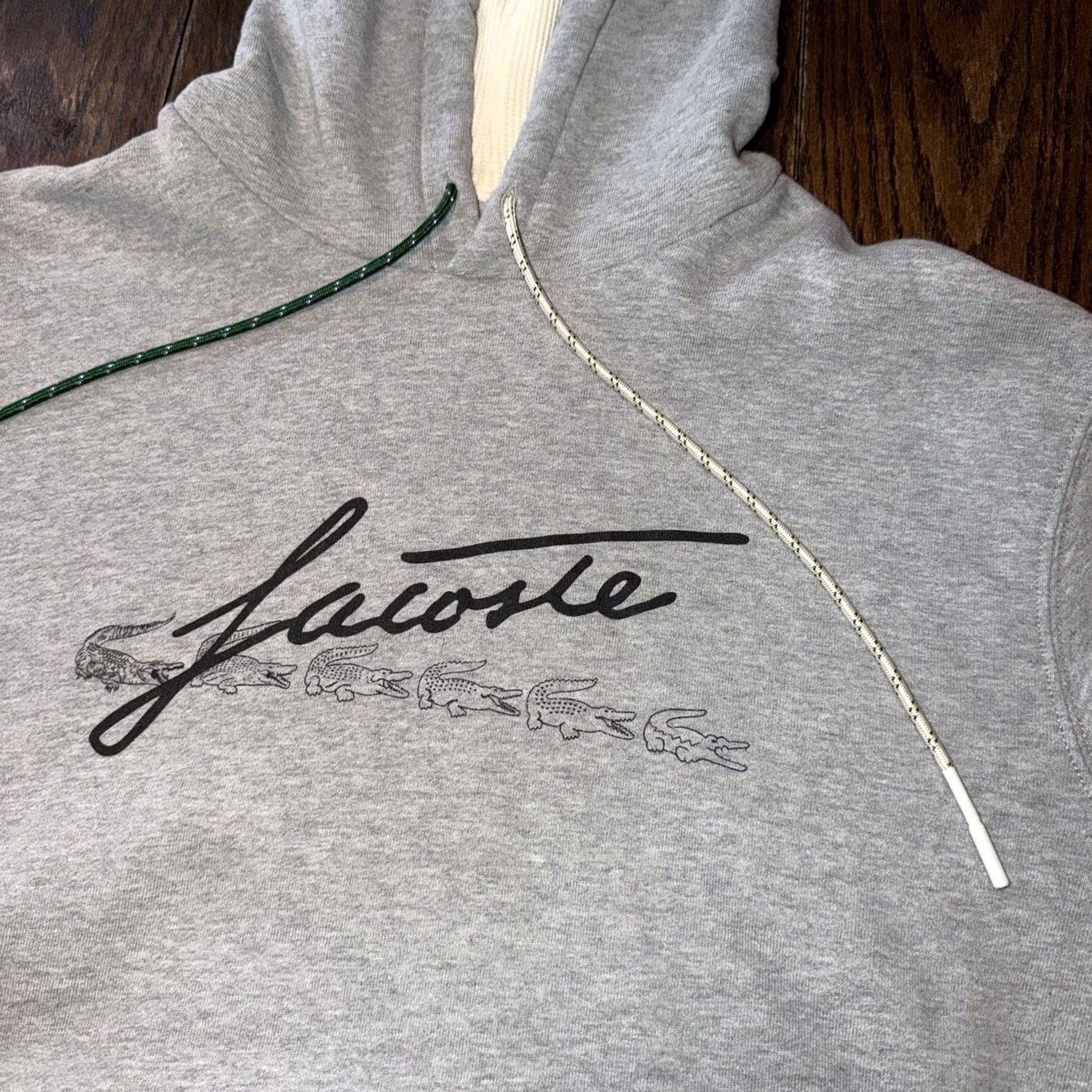 Lacoste LACOSTE Mens 2XL Gray Crocodile Embroidered Logo Drawstring Hoodie Spell Out Shirt Size US XXL / EU 58 / 5 - 3 Thumbnail