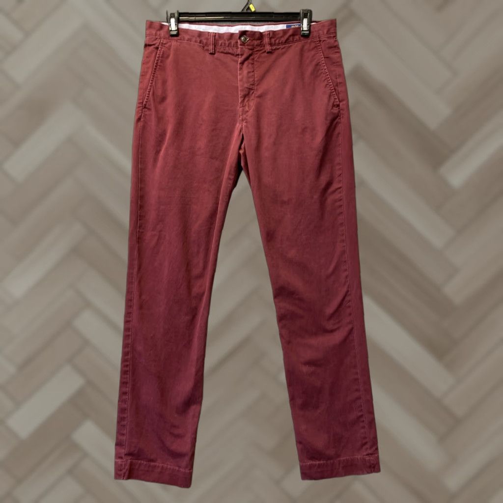 Polo Ralph Lauren Polo Ralph Lauren Chino Trousers Mens 34x34 Burgundy Straight Slim Cotton Canvas Maroon Pockets Graphic Crop Classic Pants Size US XS / EU 42 / 0 - 1 Thumbnail