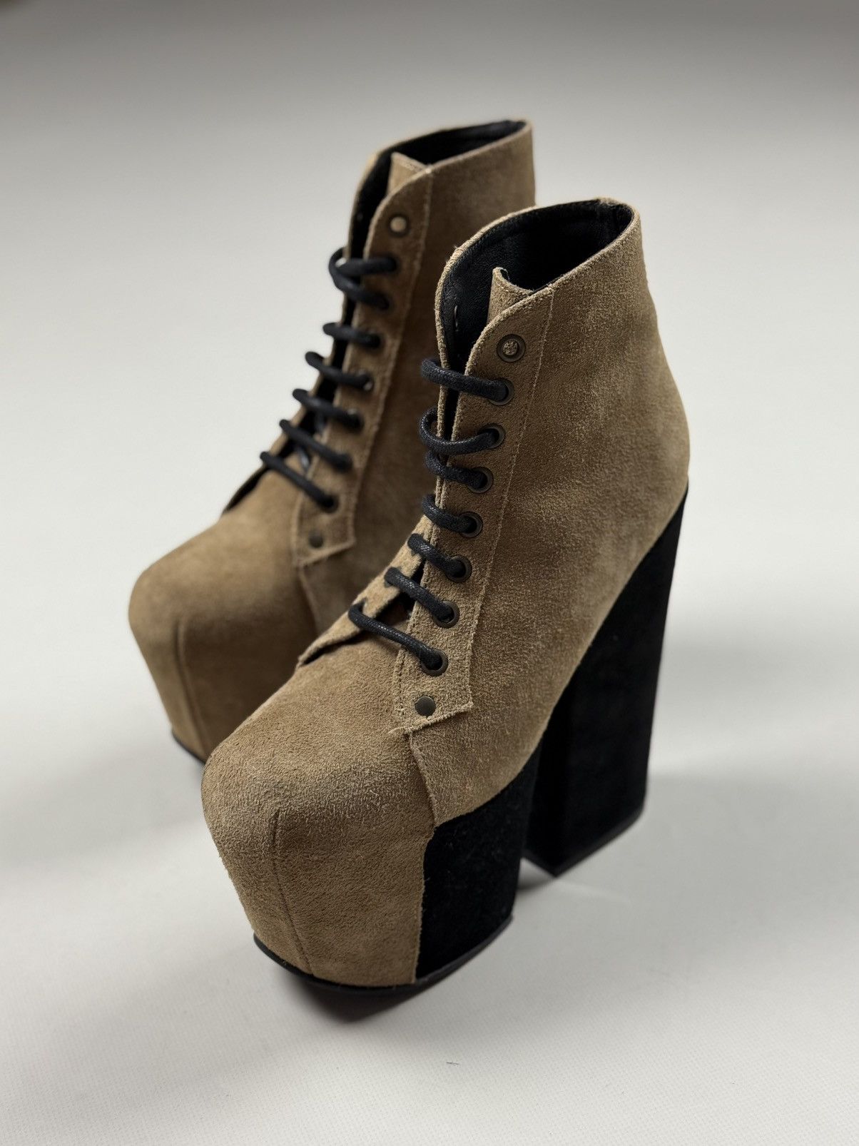 Jeffrey Campbell Avant-Garde Suede Block Heeled Platform Boots Shoes Size US 7 / IT 37 - 10 Thumbnail