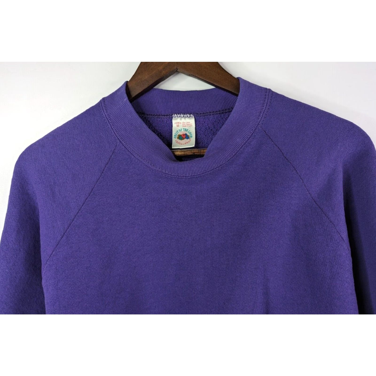 Fruit Of The Loom VINTAGE Fruit of the Loom Raglan Crewneck Sweatshirt Womens M Purple 90s Knit Cotton Blend Solid Long Sleeve Crew Neck Pullover Activewear Size M / US 6-8 / IT 42-44 - 2 Thumbnail