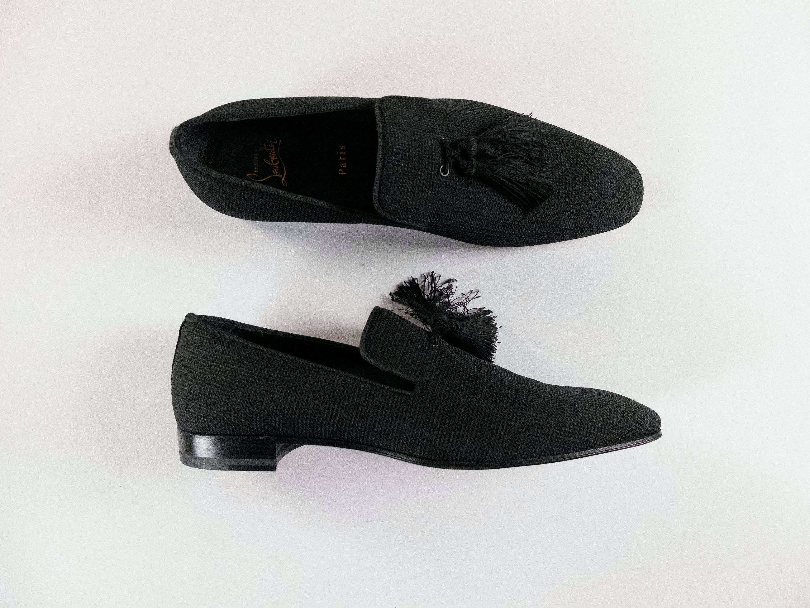 Christian Louboutin CHRISTIAN LOUBOUTIN Officialito black fabric tassel loafers Size US 9 / EU 42 - 1 Thumbnail