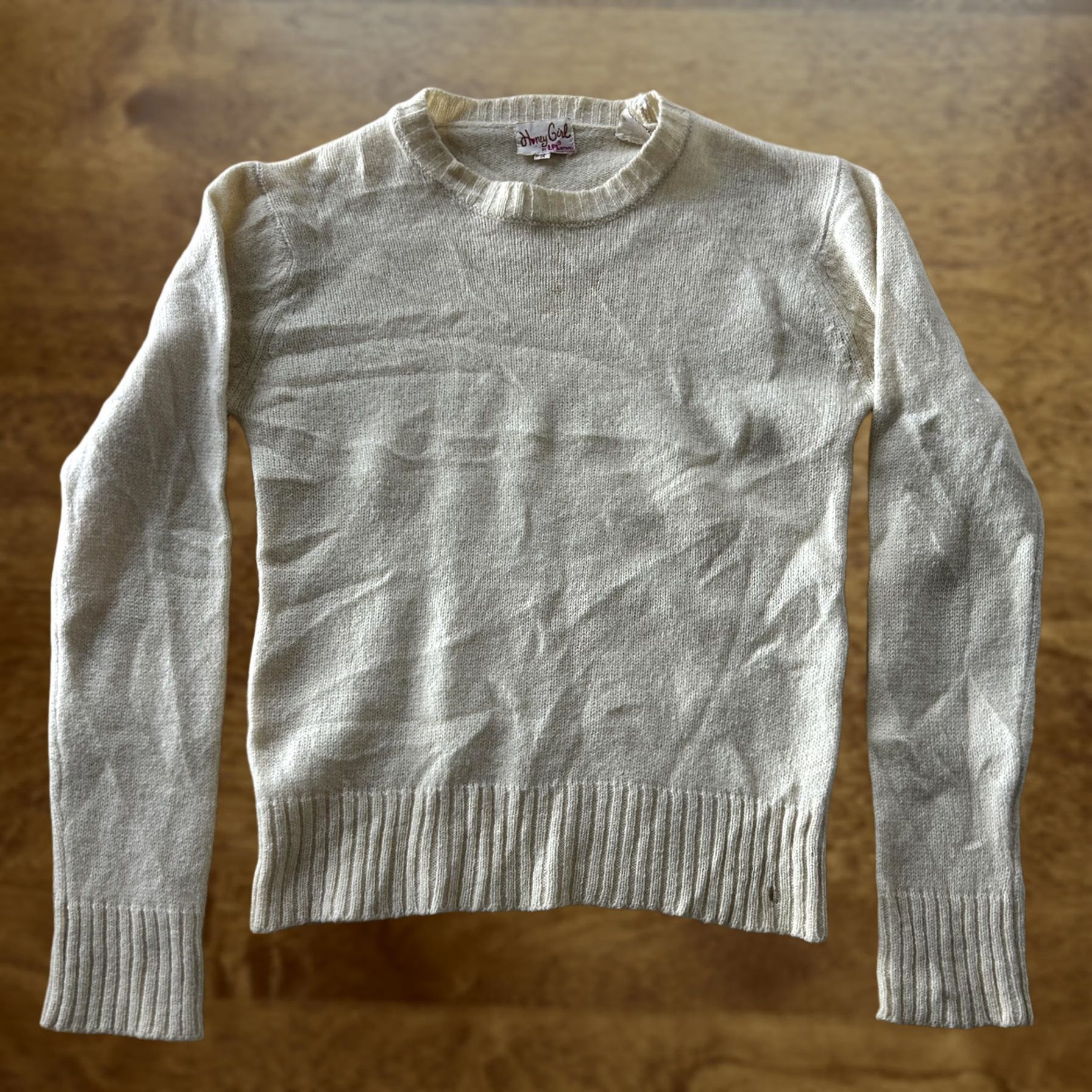 Vintage VINTAGE Honey Girl Sweater Juniors M Wool Crewneck Pullover Long Sleeve White/Off-White Size M / US 6-8 / IT 42-44 - 1 Thumbnail