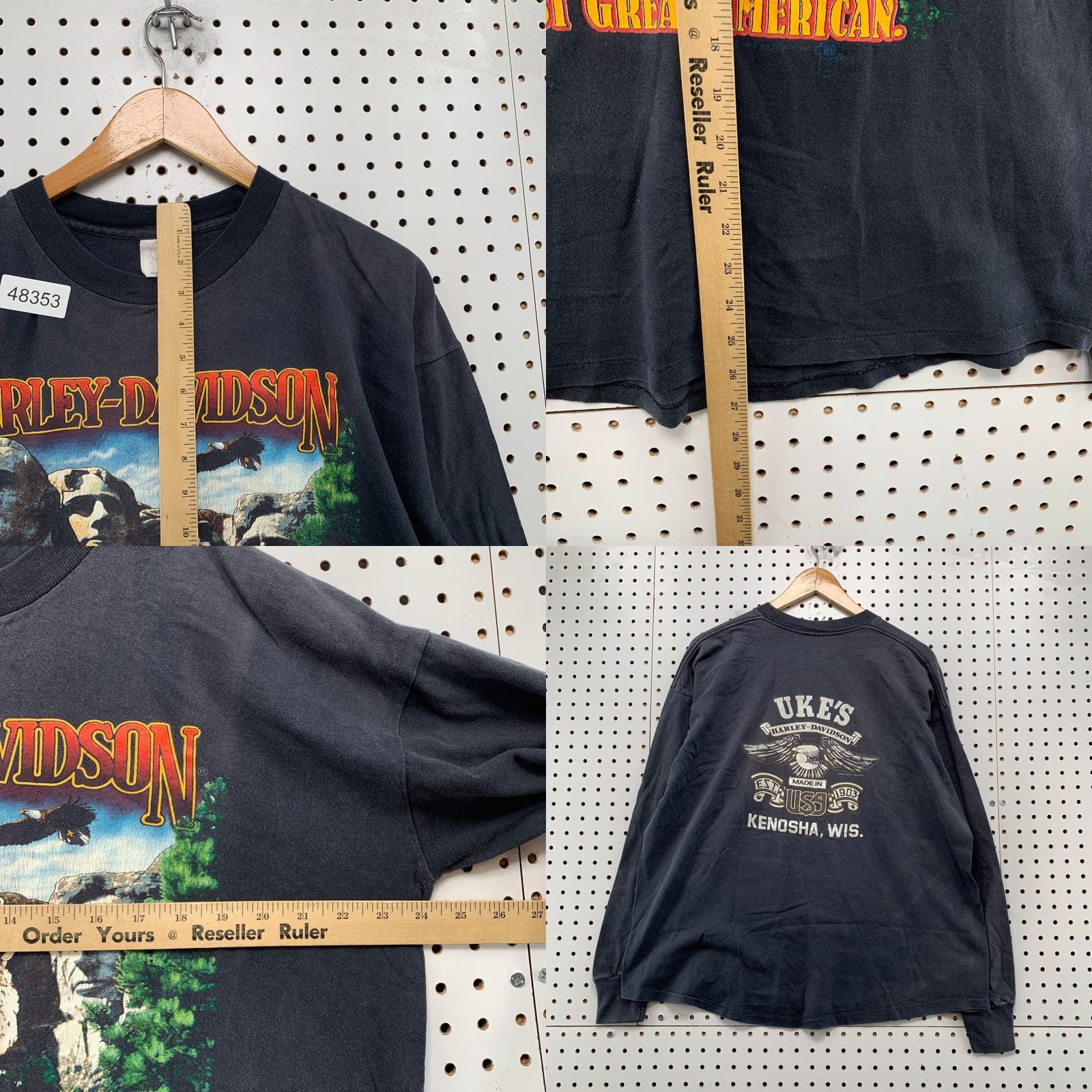 Harley Davidson VINTAGE Harley-Davidson Long Sleeve Shirt Mens 2XL Black Mount Rushmore Graphic Print Logo 100% Cotton Jersey Double-Sided Crew Neck Size US XXL / EU 58 / 5 - 9 Thumbnail