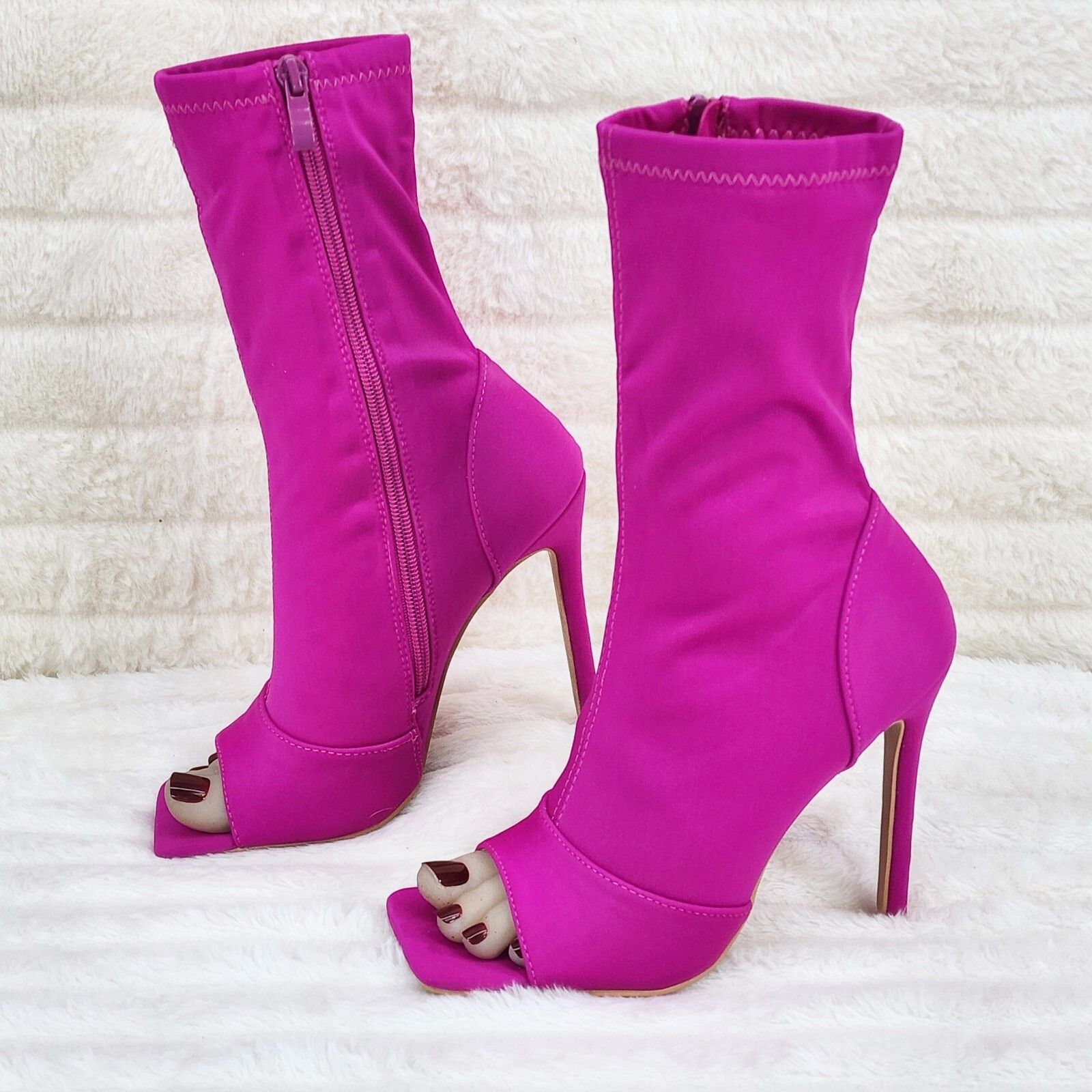 Other Bold Bright Fuchsia Pink Stretch Square Open Toe High Heel A Size US 9 / IT 39 - 2 Thumbnail