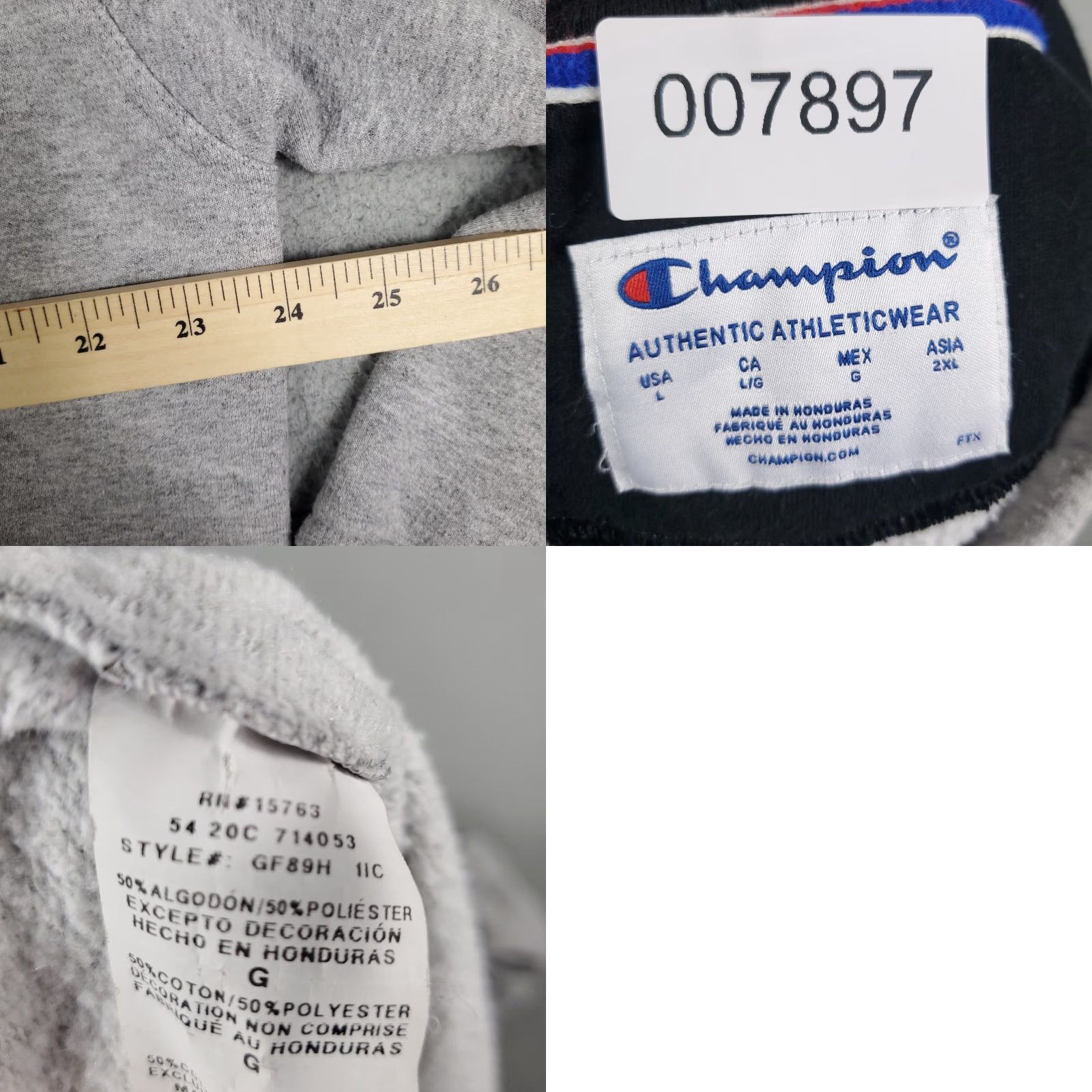 Champion Champion Hoodie Gray Lace Tie Pullover Casual Sweatshirt Adult L Mens Regular Solid Cotton Polyester Fleece Size US L / EU 52-54 / 3 - 8 Thumbnail