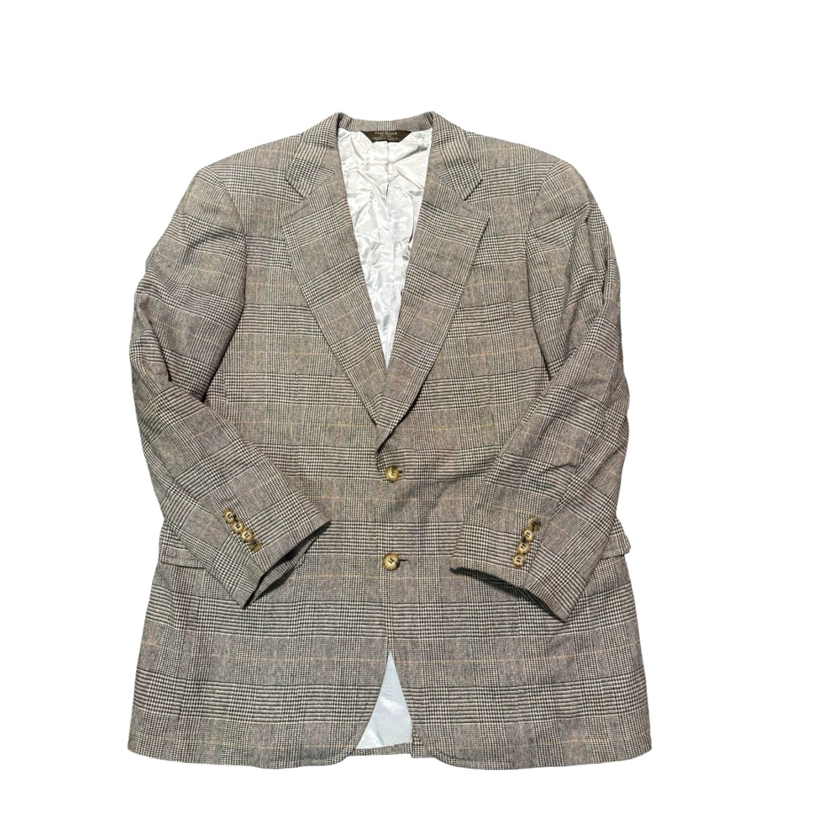 Paul Stuart VINTAGE Paul Stuart Sport Coat Blazer Glen Plaid Wool 44/42 Made In USA Men Jacket Notch Lapel Two-Button Long Beige Wool Coat FX? Size 42R - 5 Thumbnail