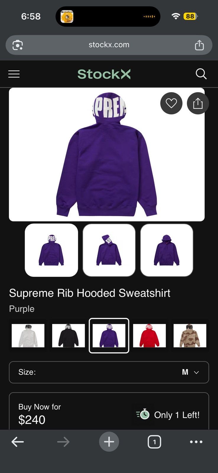 Supreme 🔥FW20 Supreme Rib Hoodie Sweatshirt Purple SZ Medium Size US M / EU 48-50 / 2 - 13 Thumbnail