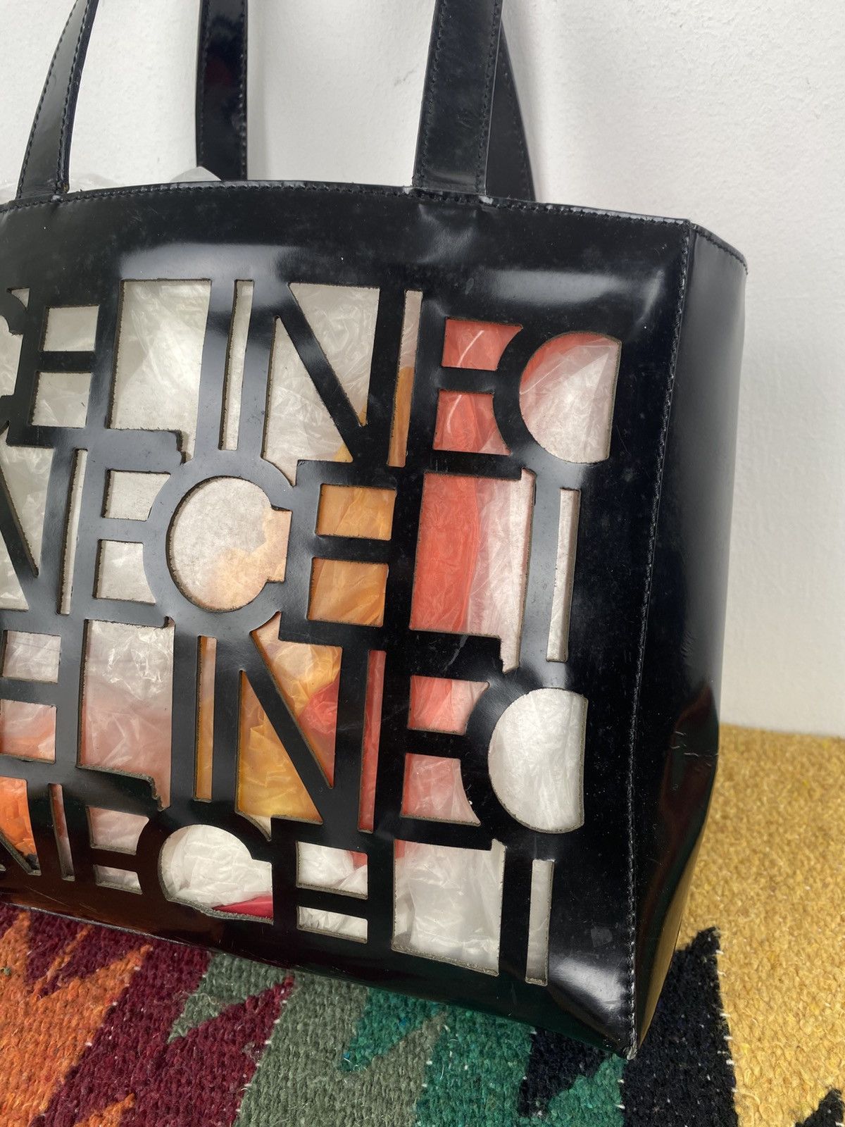 Celine 2000’s Celine Cutout Logo Black Vinyl Shoulder Tote Bag Size ONE SIZE - 11 Thumbnail