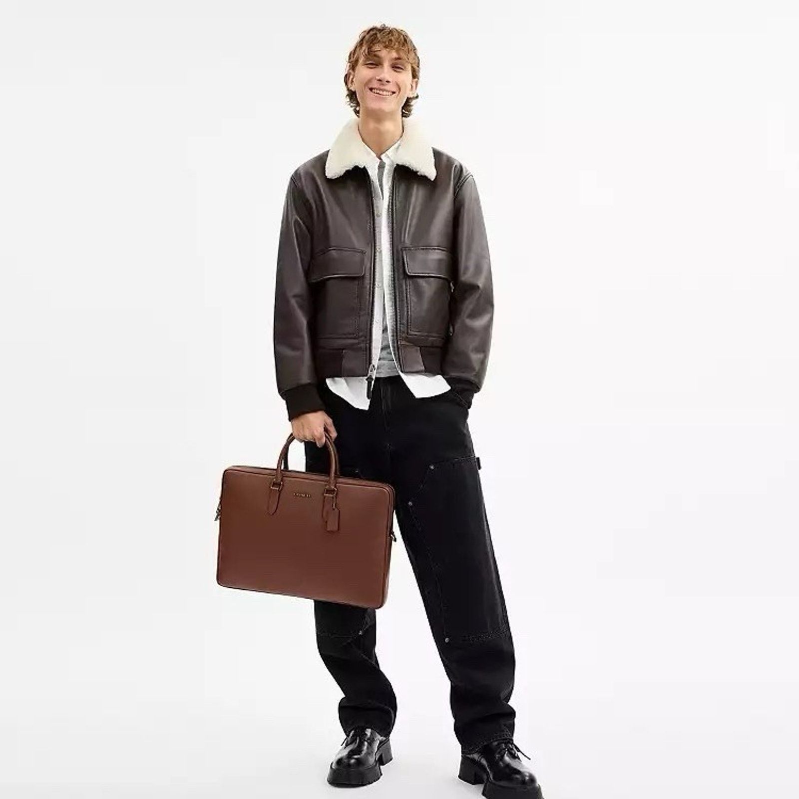 Coach NWT Coach Ethan Large Brief CCF59 Leather Gunmetal/Saddle Size ONE SIZE - 9 Thumbnail