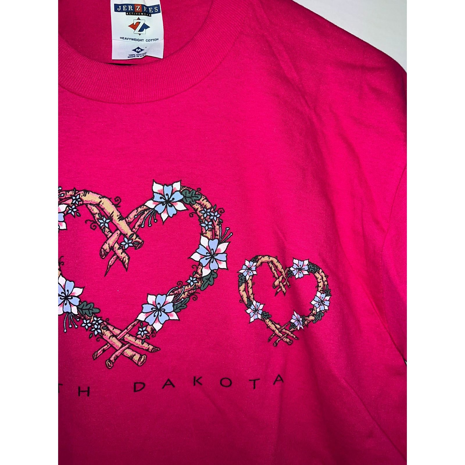 Jerzees Vintage North Dakota Shirt Heart Flower Pink Tee VTG 90s M Size US M / EU 48-50 / 2 - 4 Thumbnail