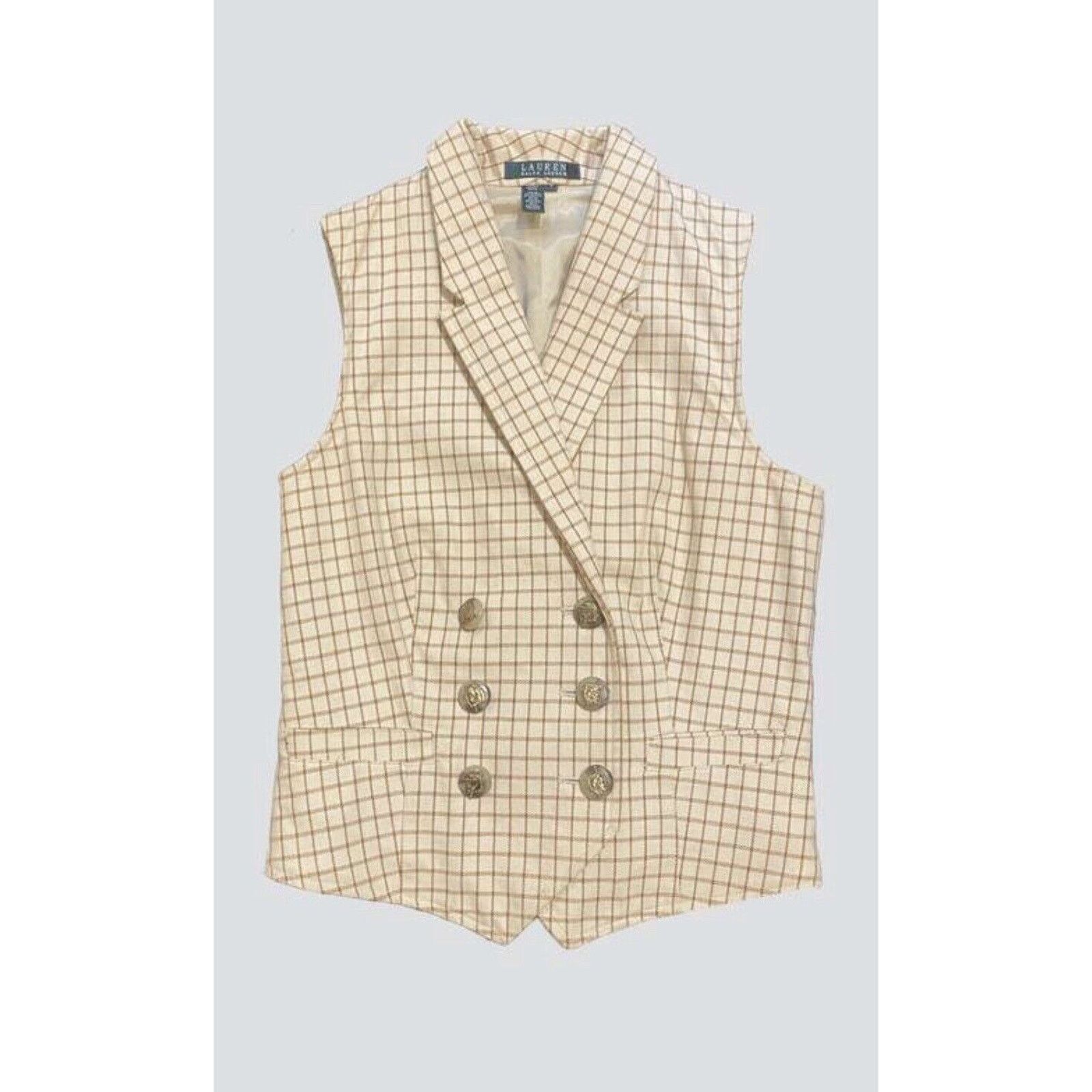 image of Lauren Ralph Lauren Ralph Laurent Equestrian Plaid Double Breast Horse Buttons in Beige, Women's (S