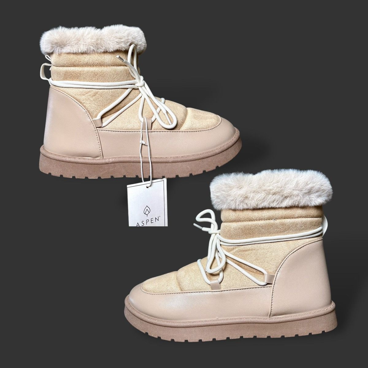 Other Aspen Women’s Puffy Faux Fur Vegan Lace Beige Boots Sz 8.5-9 Size US 9 / IT 39 - 5 Thumbnail
