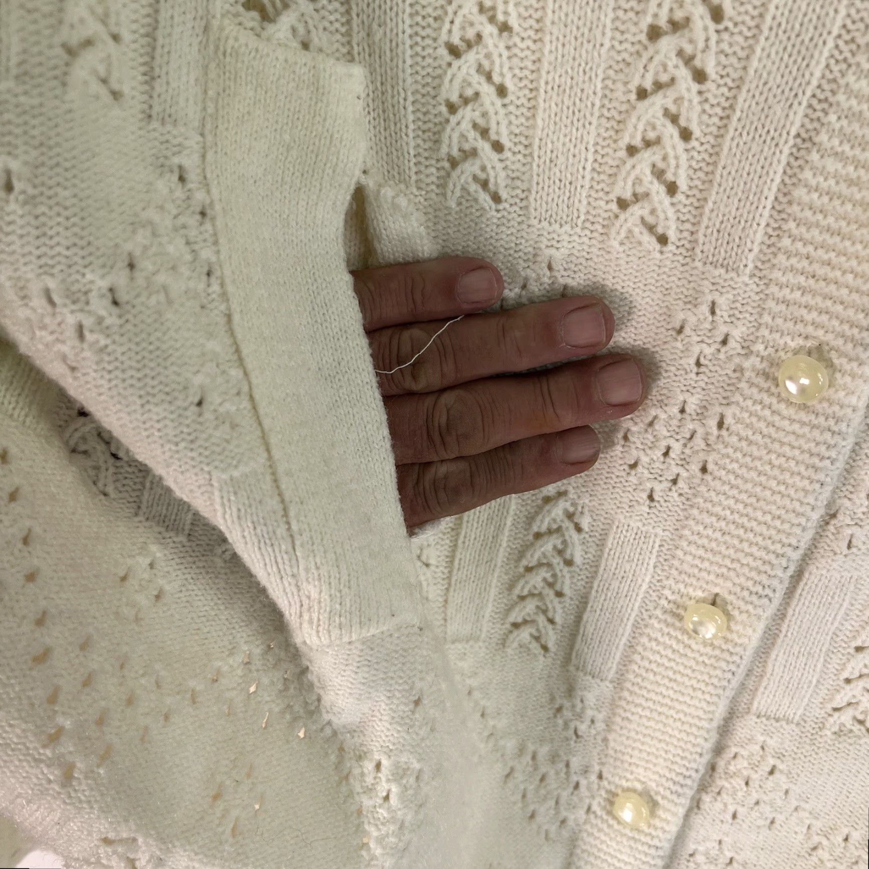 Vintage VINTAGE Sherry Gale Cardigan Poncho Sweater M Ivory Geometric Open-Knit Boho Collar Womens Size M / US 6-8 / IT 42-44 - 5 Thumbnail