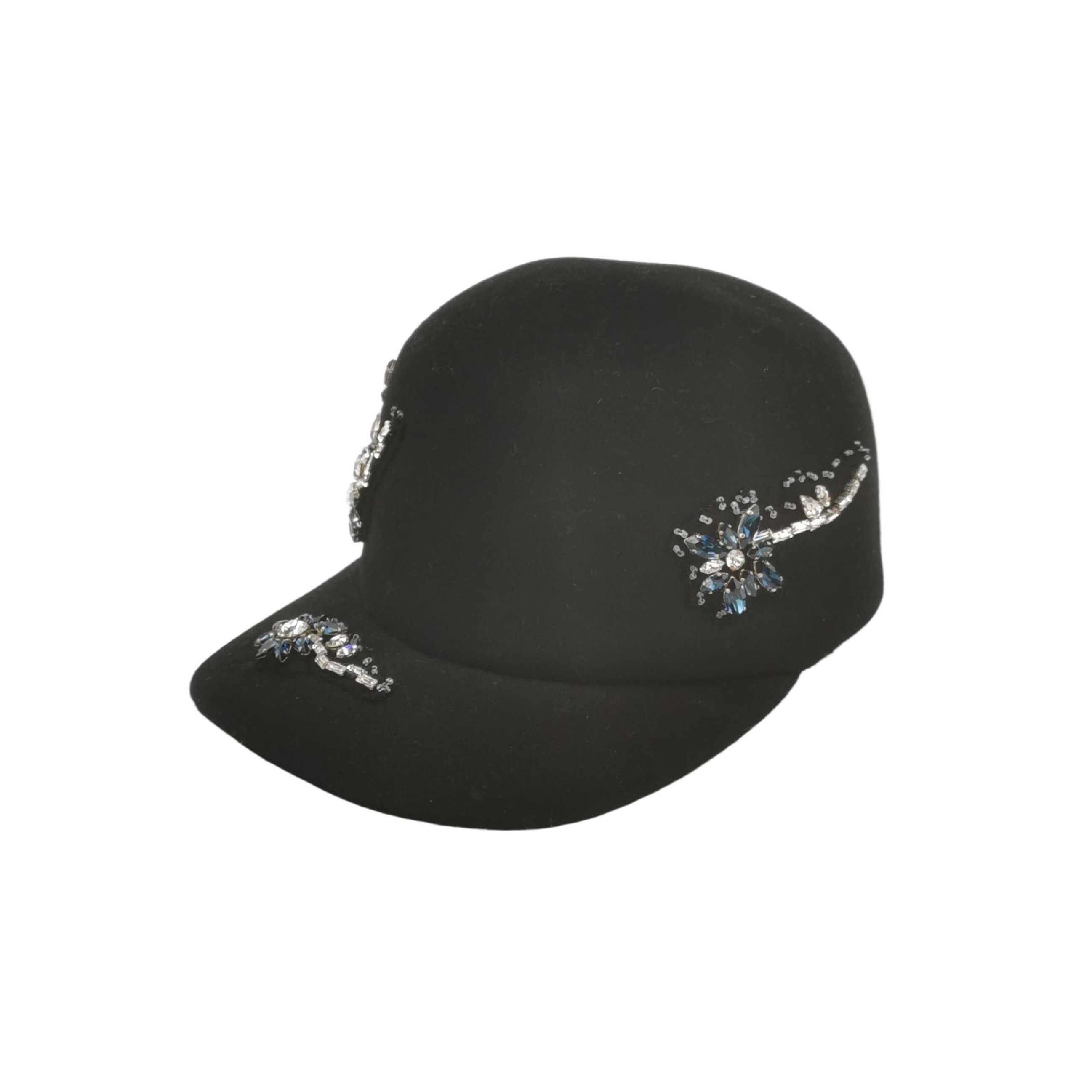 Prada Crystal Embellished Wool Baseball Cap Size M