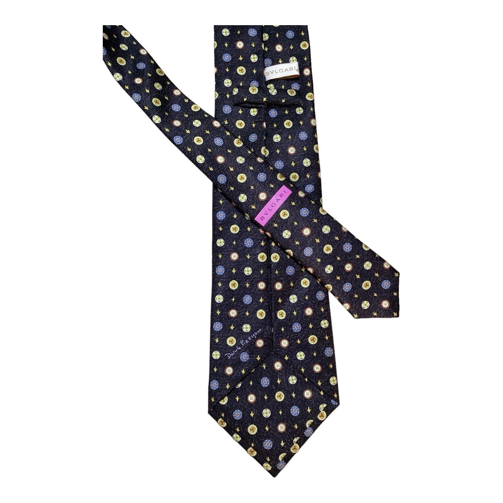 Bvlgari BVLGARI 7Fold Navy Beyblade Print Silk Tie Italy W: 4" NWOT Size ONE SIZE - 6 Thumbnail