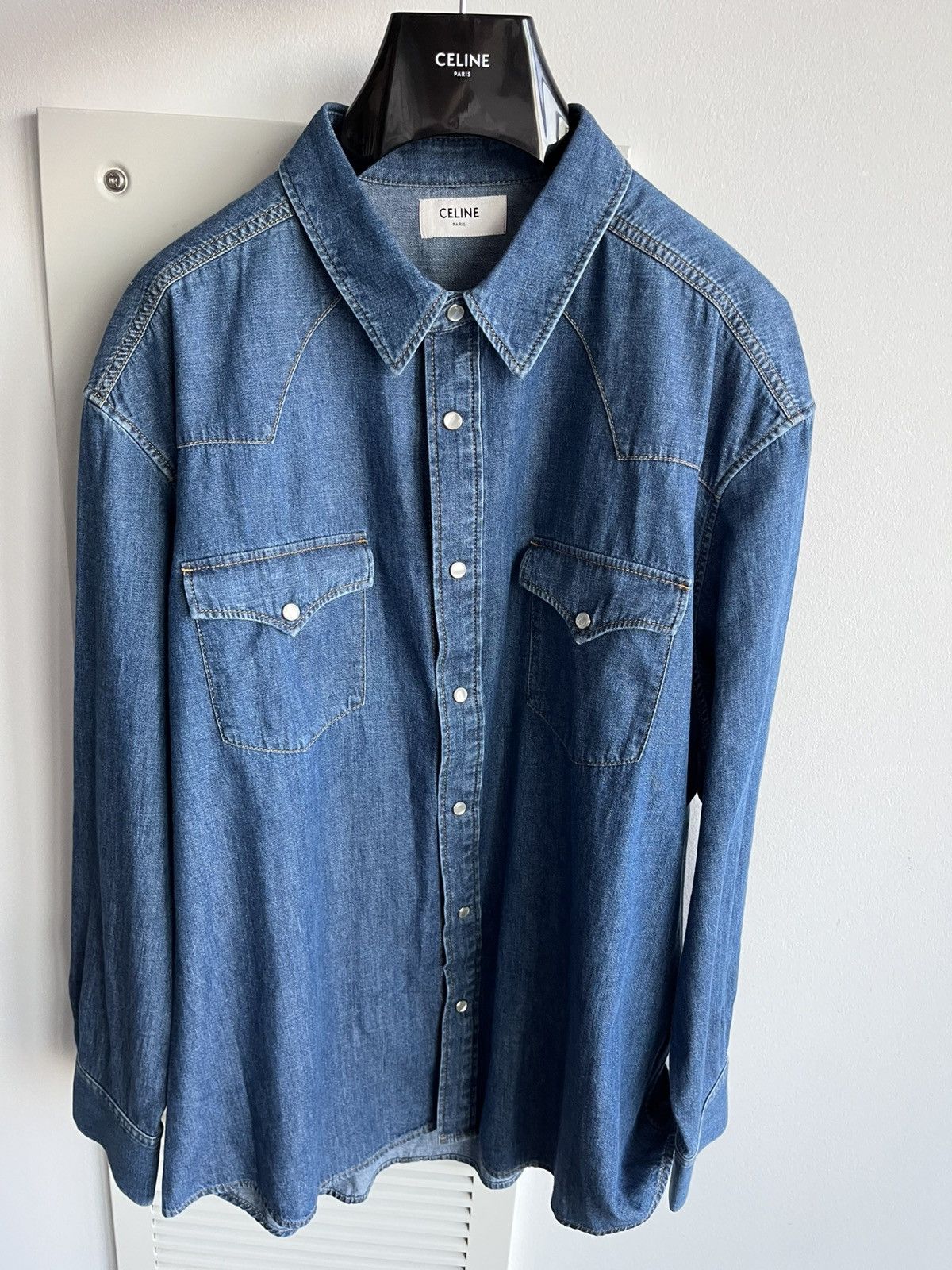 Celine × Hedi Slimane Brand New Rare Classic Hedi Slimane Celine Denim Shirt Size US XL / EU 56 / 4 - 22 Thumbnail