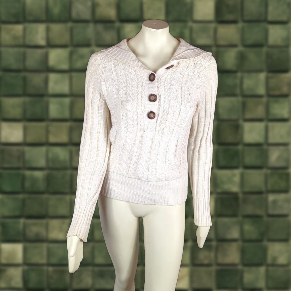 Aeropostale Aeropostale Sweater Henley Cable Knit Hoodie Ivory Women's XL Preppy Bella Size XL / US 12-14 / IT 48-50 - 1 Thumbnail