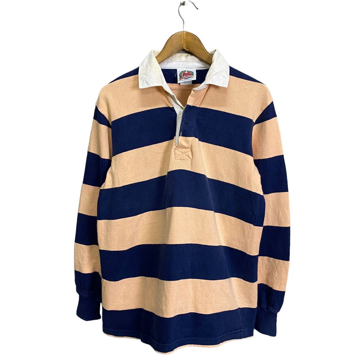 image of Barbarian Polo Rugby Stripe Shirt Multicolour in Peach, Men's (Size Large)