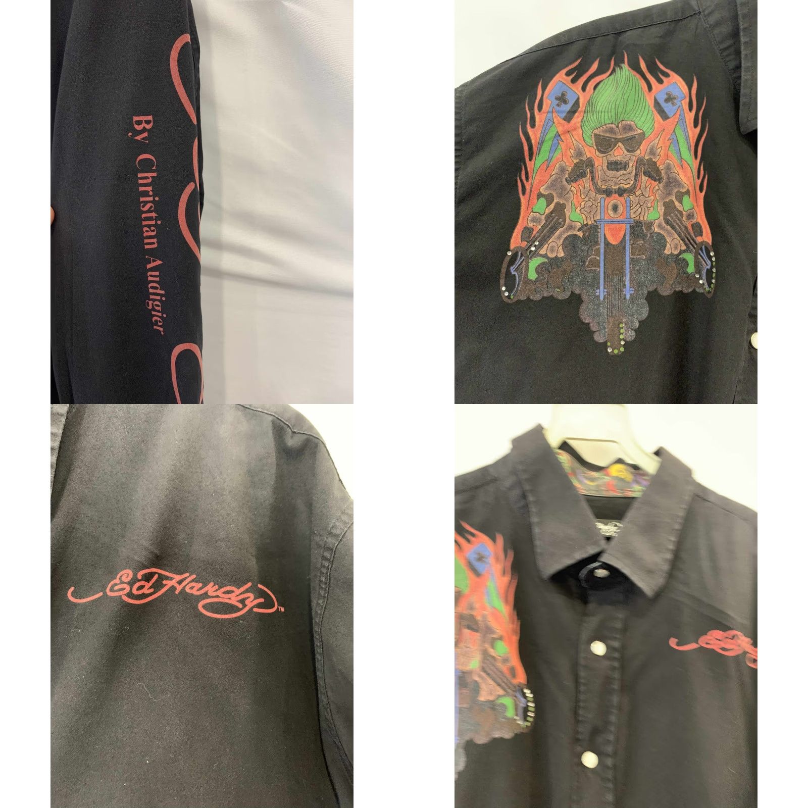 Ed Hardy Ed Hardy by Christian Audigier Men’s Button-Down Shirt 3XL Black Skull Flames Biker Graphic Shirt Mens Size US XXL / EU 58 / 5 - 8 Thumbnail