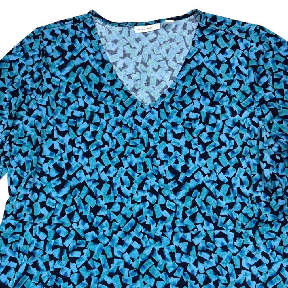 Other Susan Graver Printed Liquid Knit Peplum V-Neck Long Sleeve Size XL / US 12-14 / IT 48-50 - 3 Thumbnail