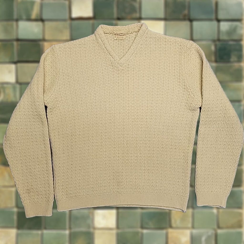 Vintage VTG Hand knit Sweater Mens L Pale Yellow Textured Fisherman Ellen Stubblefield Size US L / EU 52-54 / 3 - 1 Thumbnail
