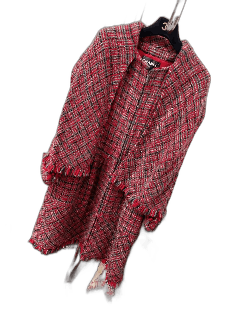Chanel Chanel Red Tweed Mid-Length Coat Outerwear Size L / US 10 / IT 46 - 1 Thumbnail