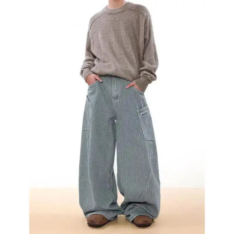Japanese Brand Retro straight striped wide leg jeans Size US 32 / EU 48 - 6 Thumbnail