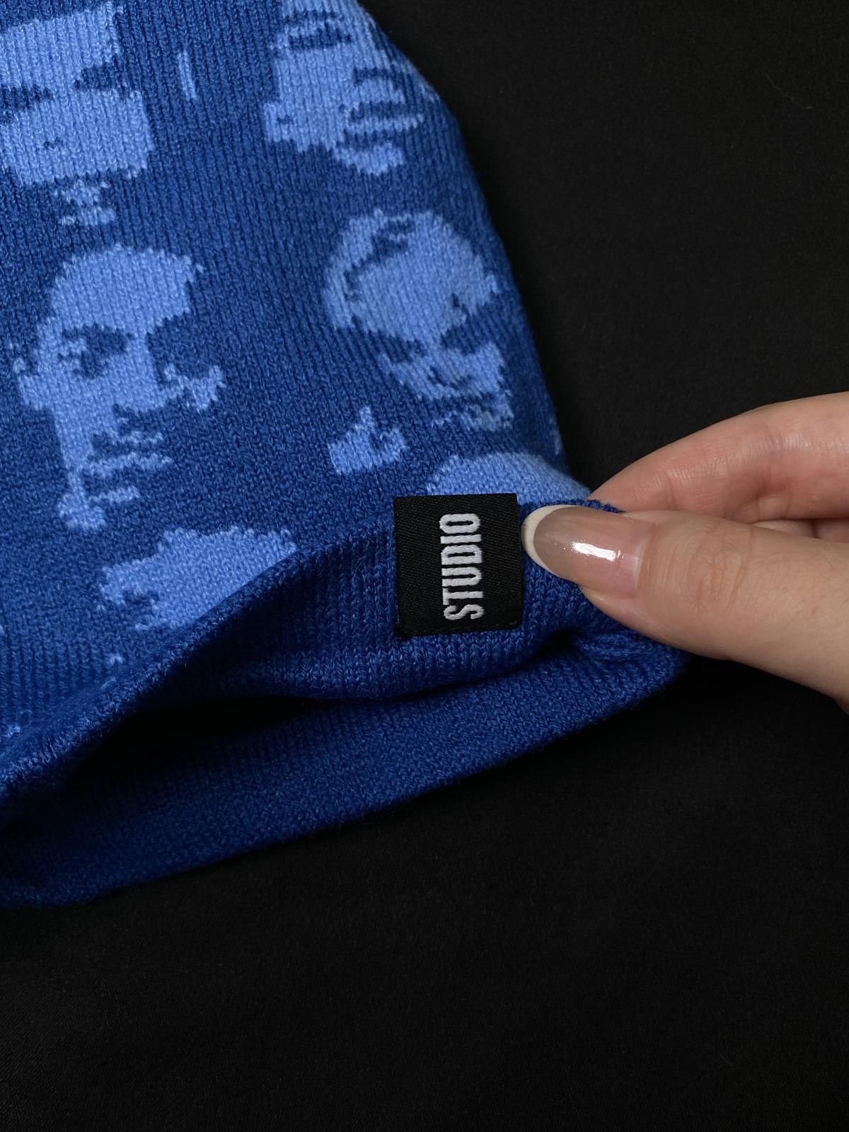 Japanese Brand Deadstock Faces Graphic No Cuff Knit Blue Beanie Hats OS Size ONE SIZE - 4 Thumbnail